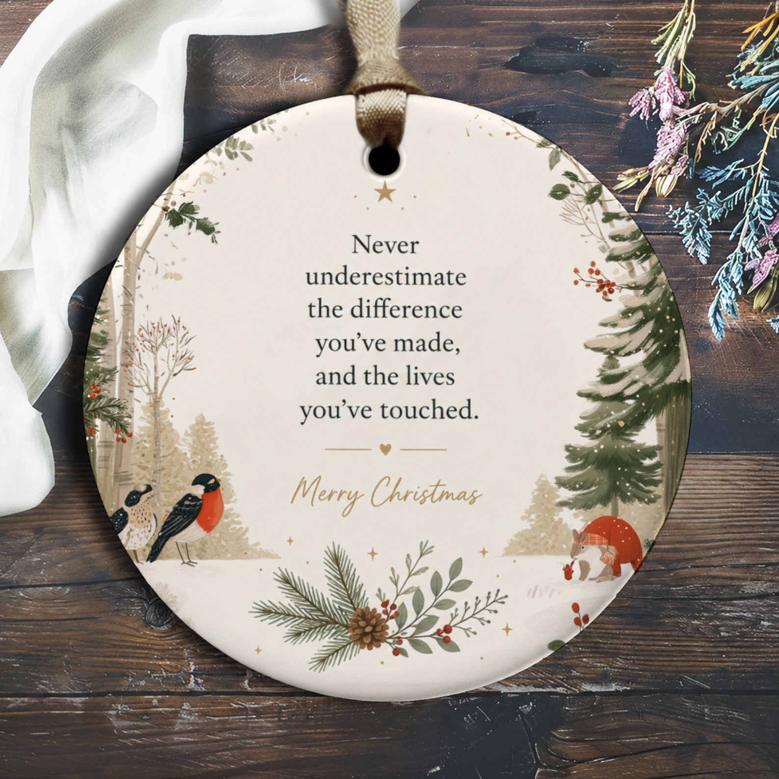 Never Underestimate The Difference You’ve Made Merry Christmas Ornament Holiday Decor Winter Forest Scene Gift O2909