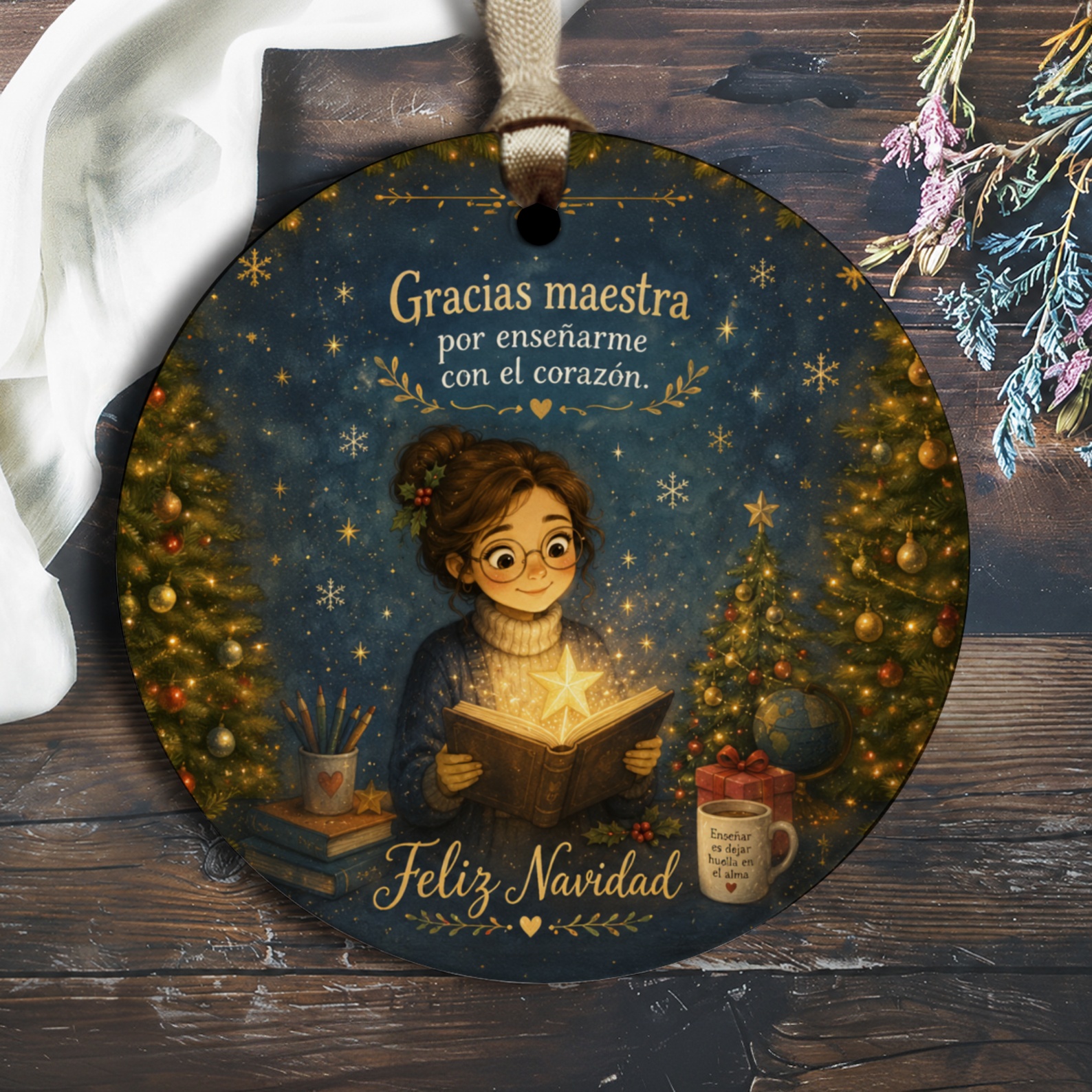 Gracias Maestra Por Enseñarme Con El Corazón Ornament Christmas Gift For Teacher Feliz Navidad Holiday Decor O2914