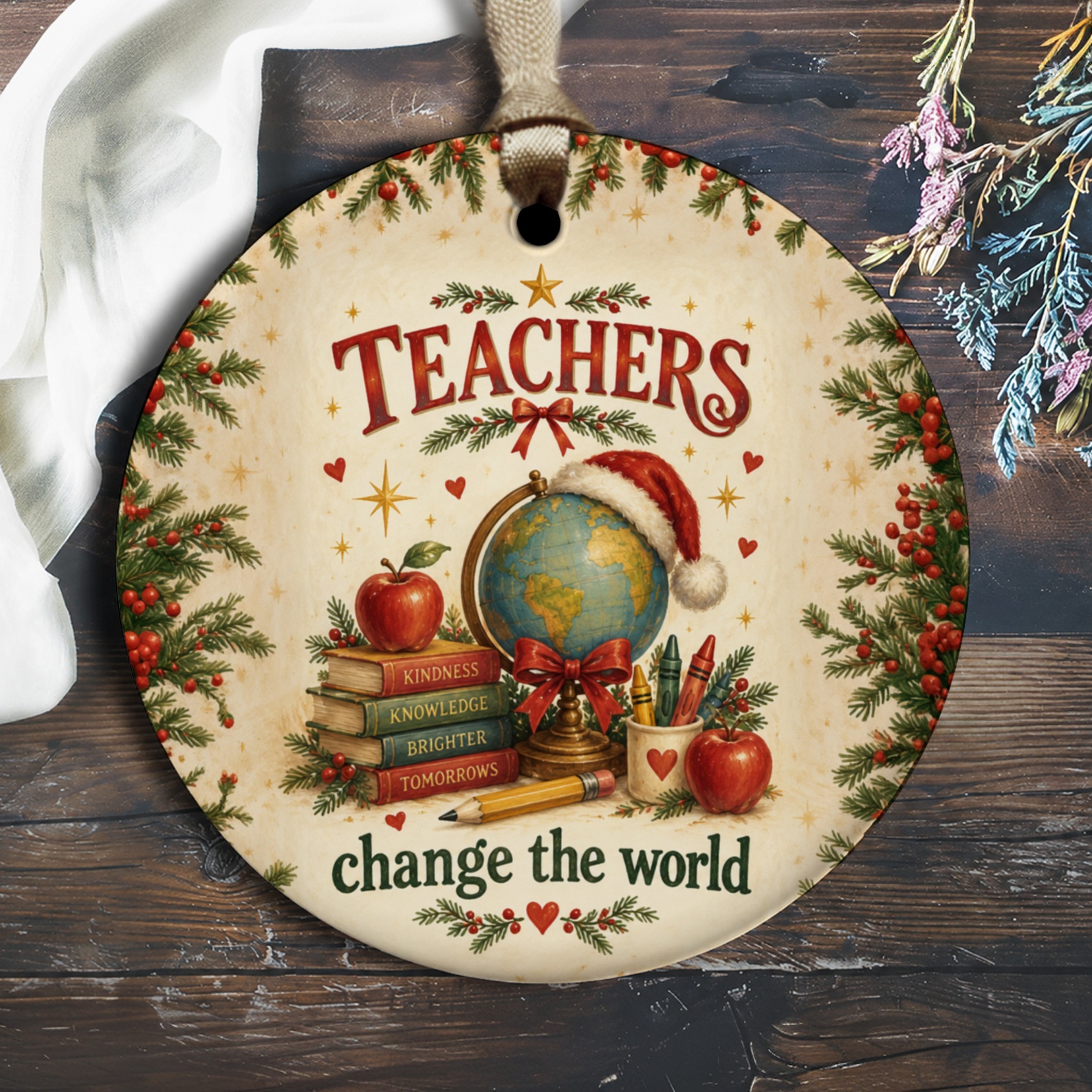 Teachers Change The World Ornament Teacher Appreciation Christmas Ornament Holiday Gift For Teachers Classroom Decor O2958