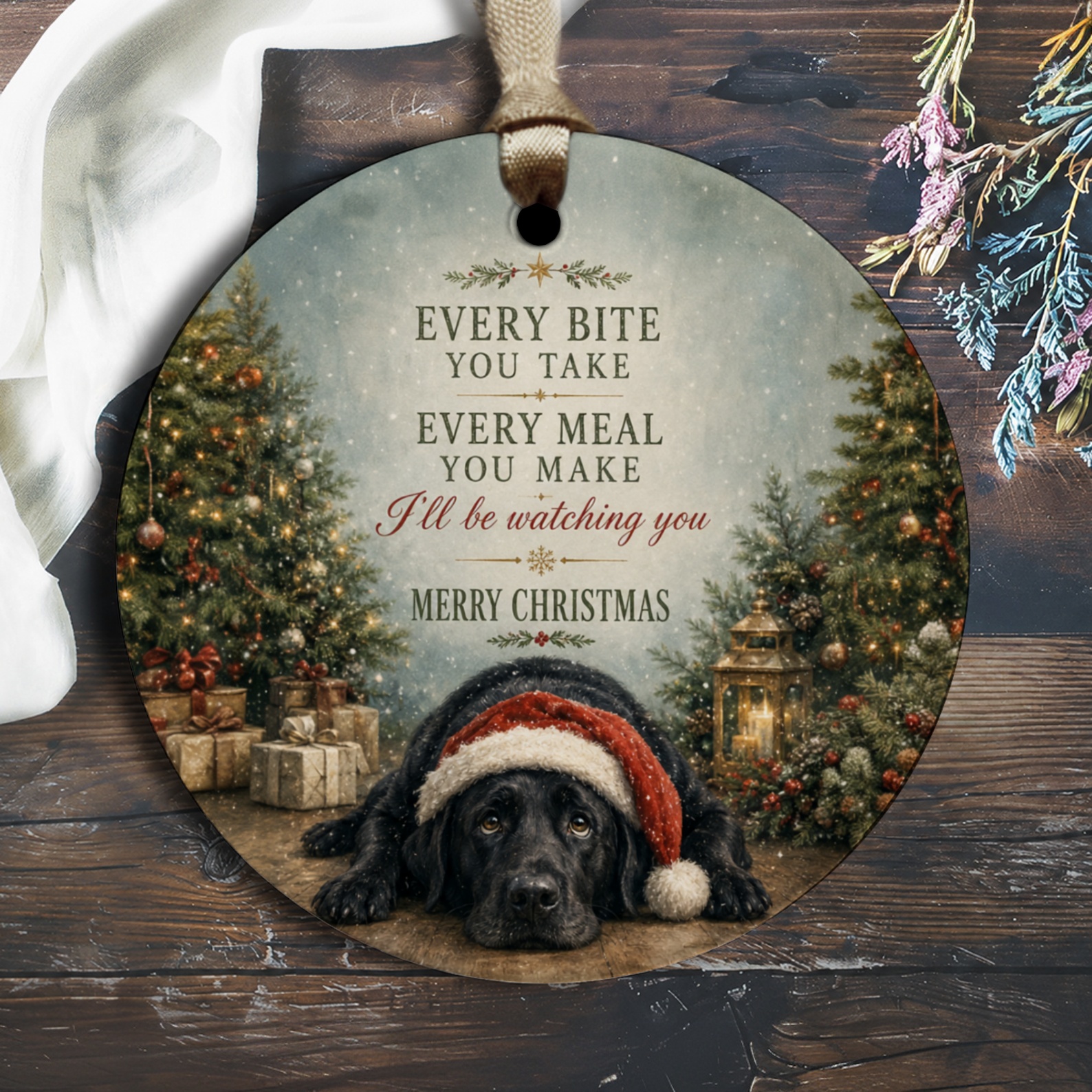 Every Bite You Take Christmas Ornament Dog With Santa Hat Funny Holiday Decor Gift For Pet Lovers Festive Tree Decoration O2932
