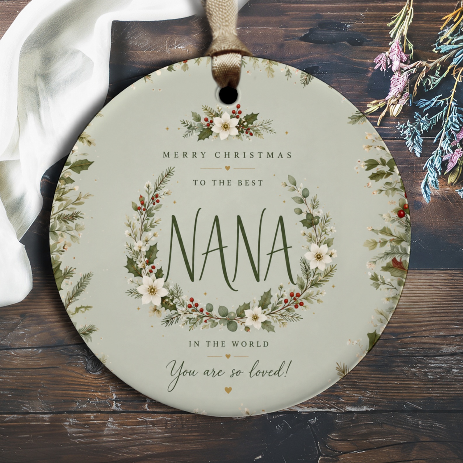 Merry Christmas To The Best Nana Ornament Floral Wreath Christmas Decoration You Are So Loved Gift For Grandma O2946