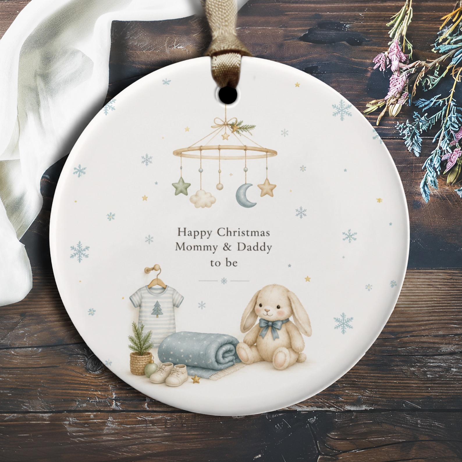 Happy Christmas Mommy & Daddy To Be Ornament Cute Baby Shower Gift Expecting Parents Holiday Decor New Parents Keepsake O2959