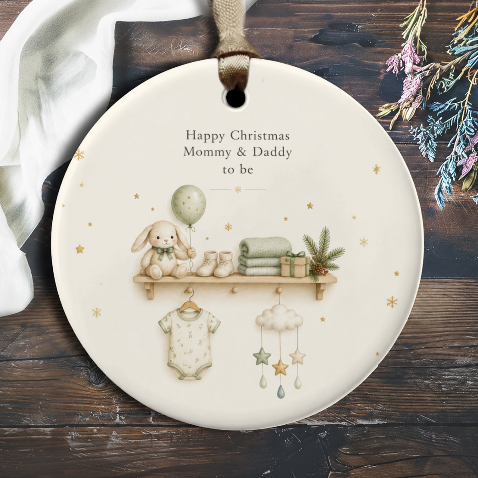 Happy Christmas Mommy & Daddy To Be Ornament Cute Baby Announcement Holiday Decor New Parents Gift Expecting Couple O2960