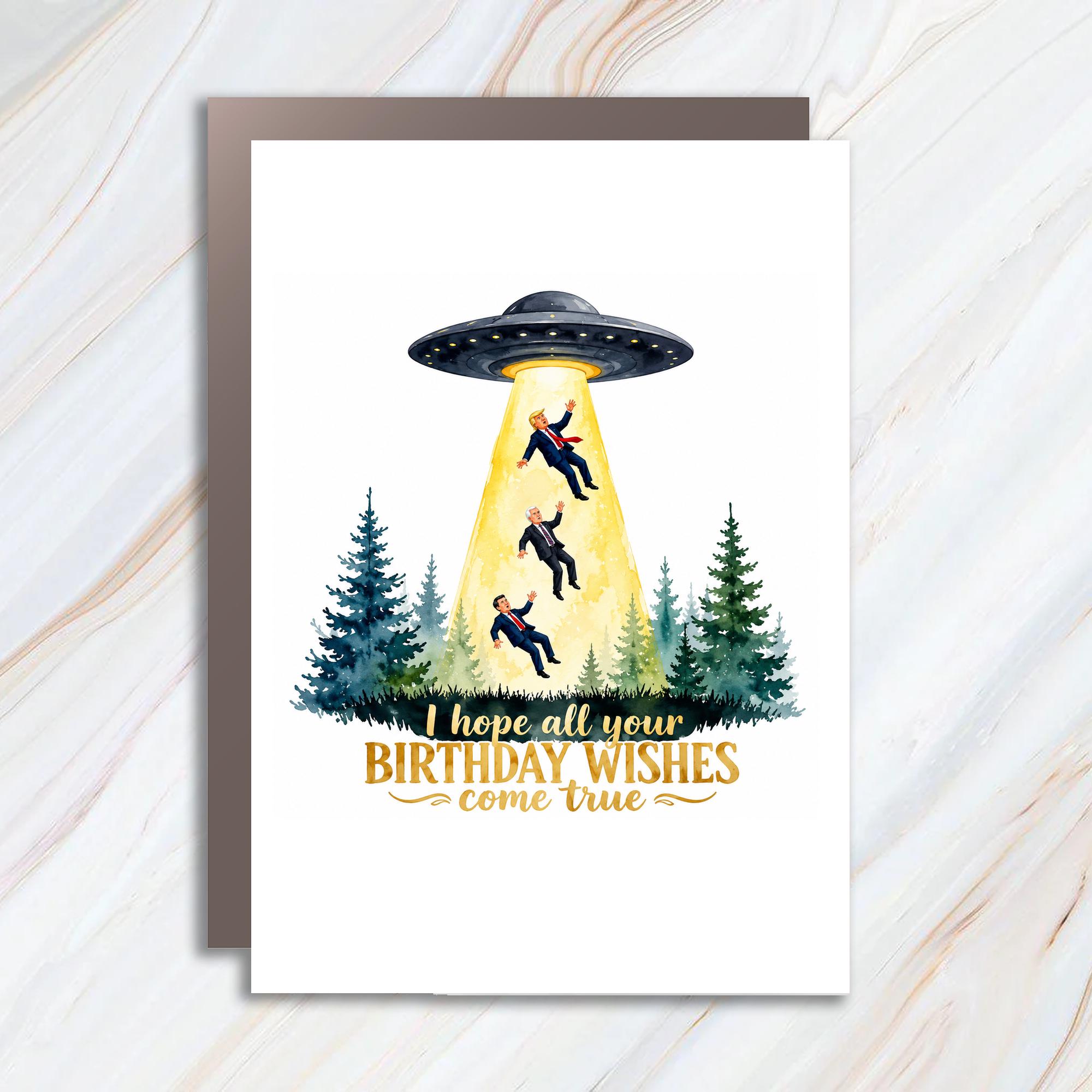 I Hope All Your Birthday Wishes Come True Funny Birthday Card Ufo Abduction Alien Theme For Him Her Friend C1801