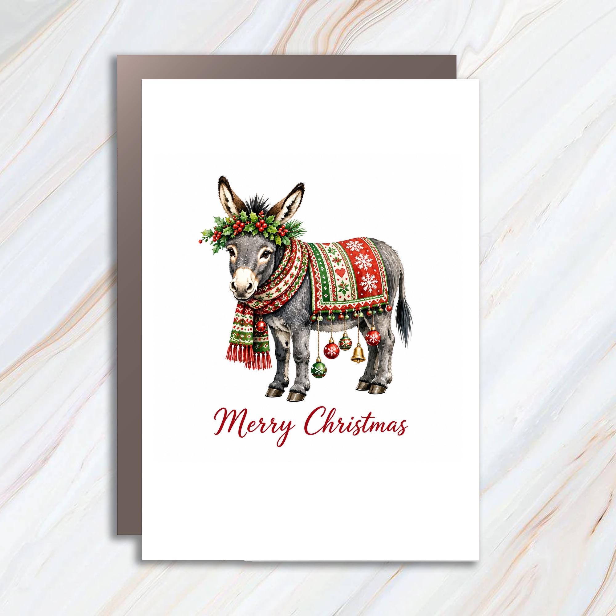 Merry Christmas Donkey Christmas Card Cute Festive Animal Holiday Card For Her Him Family Friends Seasonal Greeting C1801