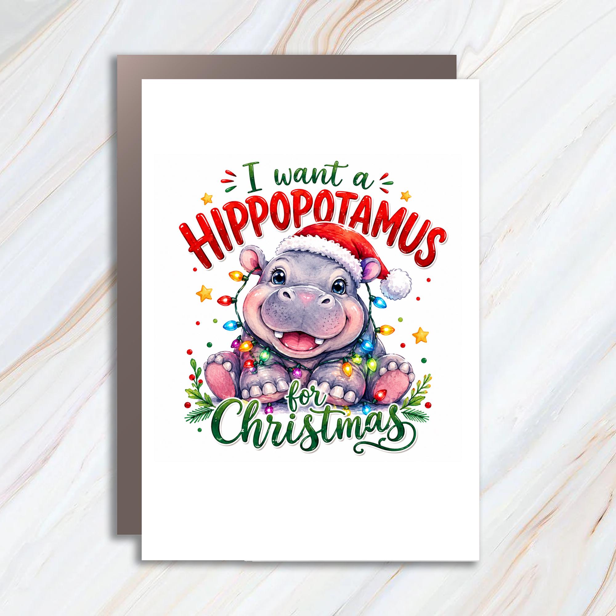 I Want A Hippopotamus For Christmas Cute Holiday Card Funny Christmas Card For Kids Animal Lover Festive Hippo Greeting Card C1811