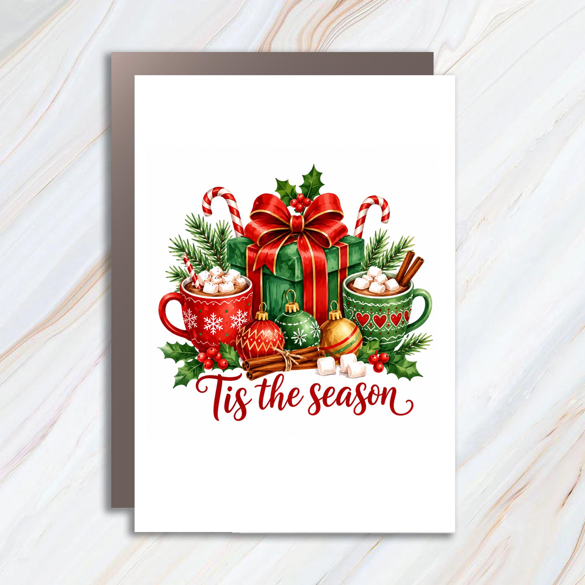 Tis The Season Christmas Card Festive Holiday Greeting Card With Mugs Ornaments For Family Friends Cute Xmas Card C1803