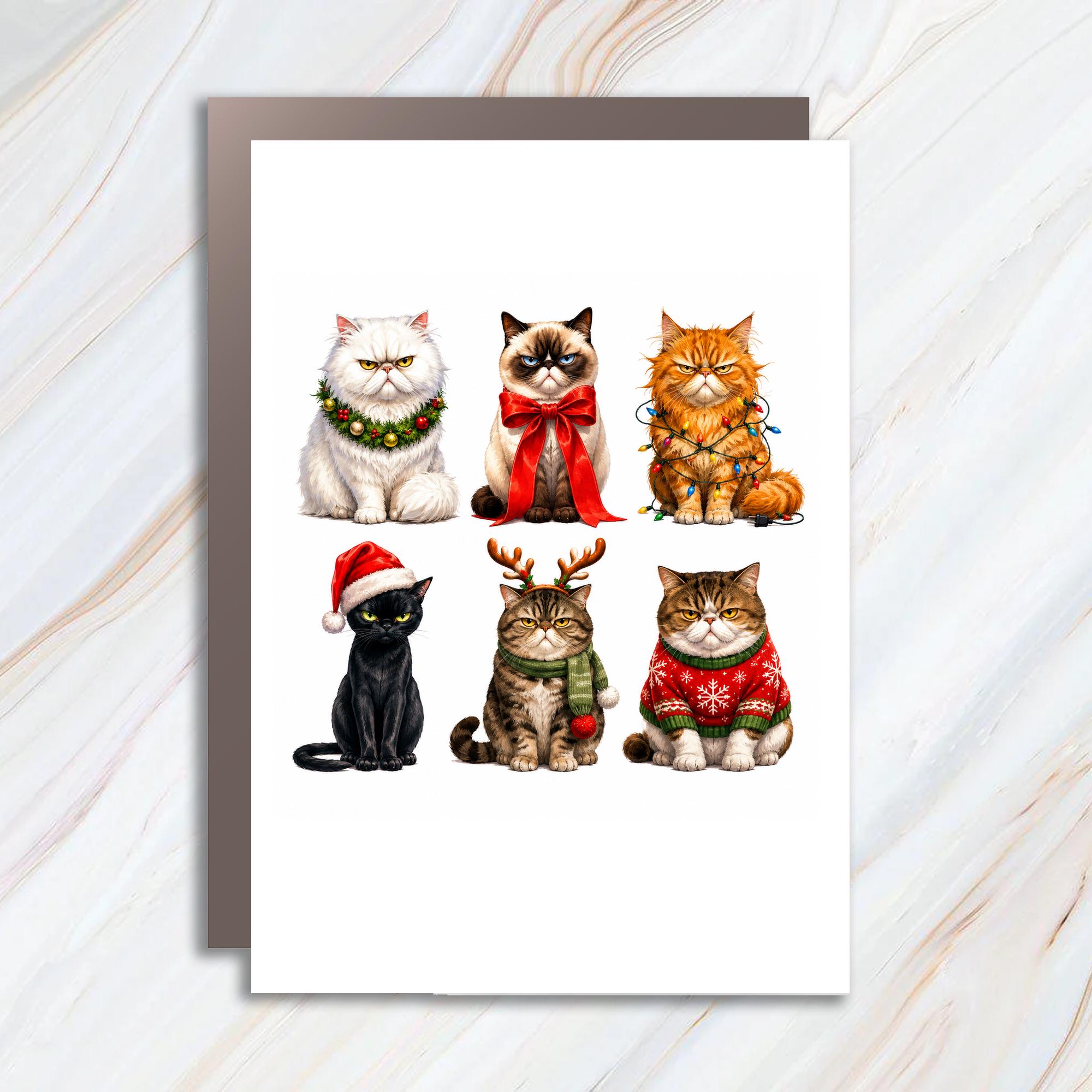 Cats In Christmas Attire Greeting Card Cute Holiday Card For Cat Lovers Festive Feline Christmas Card Funny Animal Card C1809