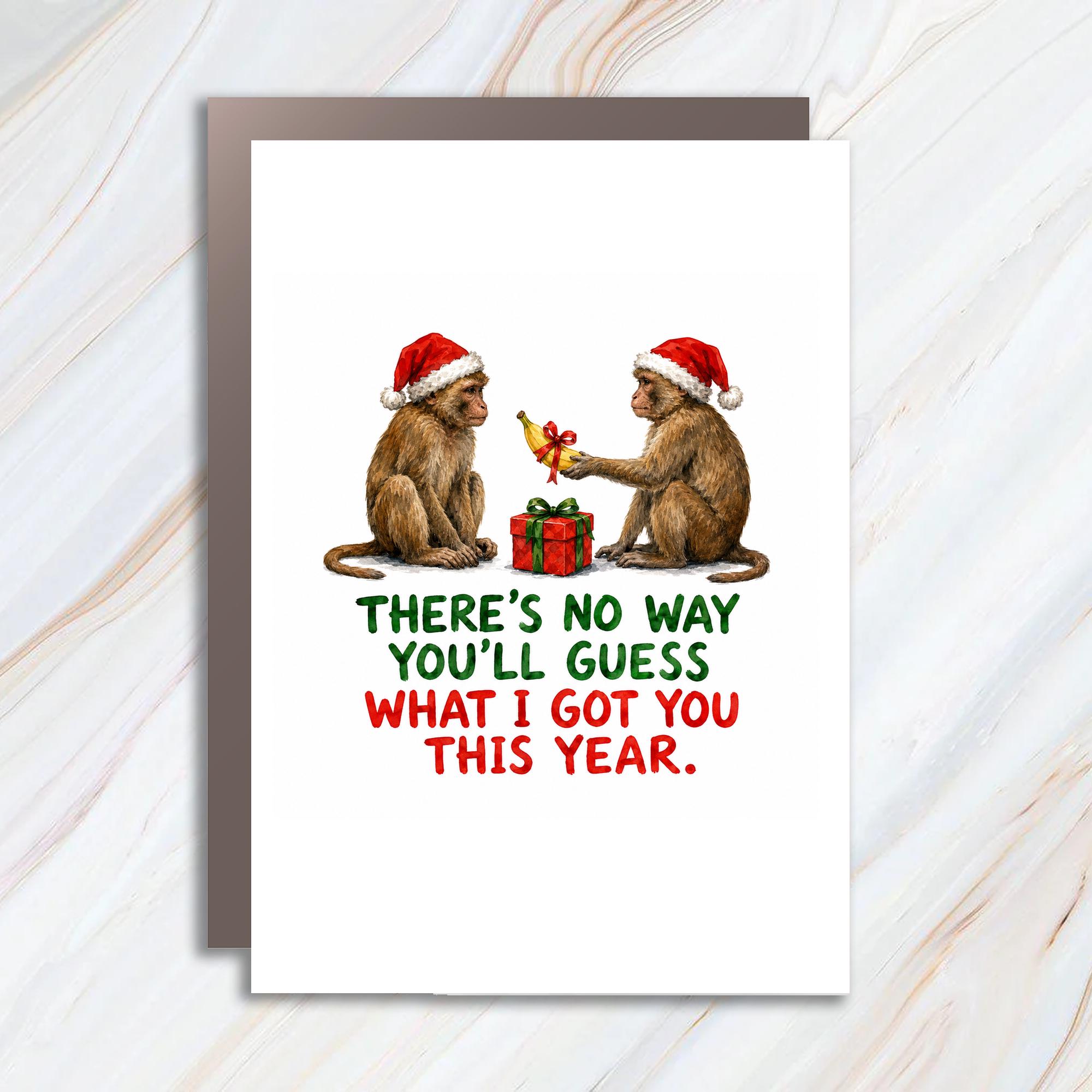 There's No Way You'll Guess What I Got You This Year Funny Christmas Card Monkeys Santa Hats Holiday For Friends Family C1817