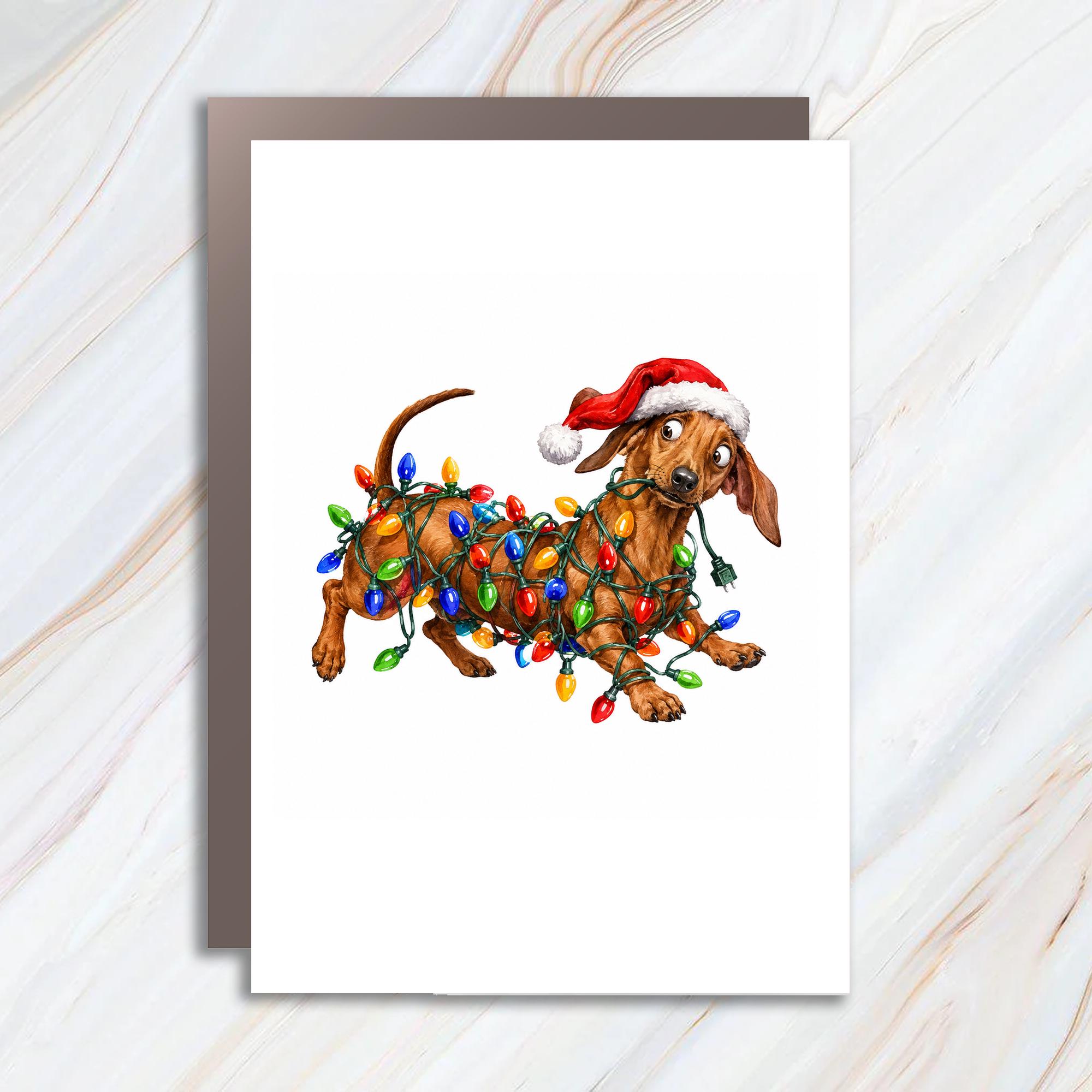 Dachshund Christmas Card Cute Dog With Santa Hat Holiday Greeting Card For Dog Lovers Festive Lights Funny Xmas Card C1819