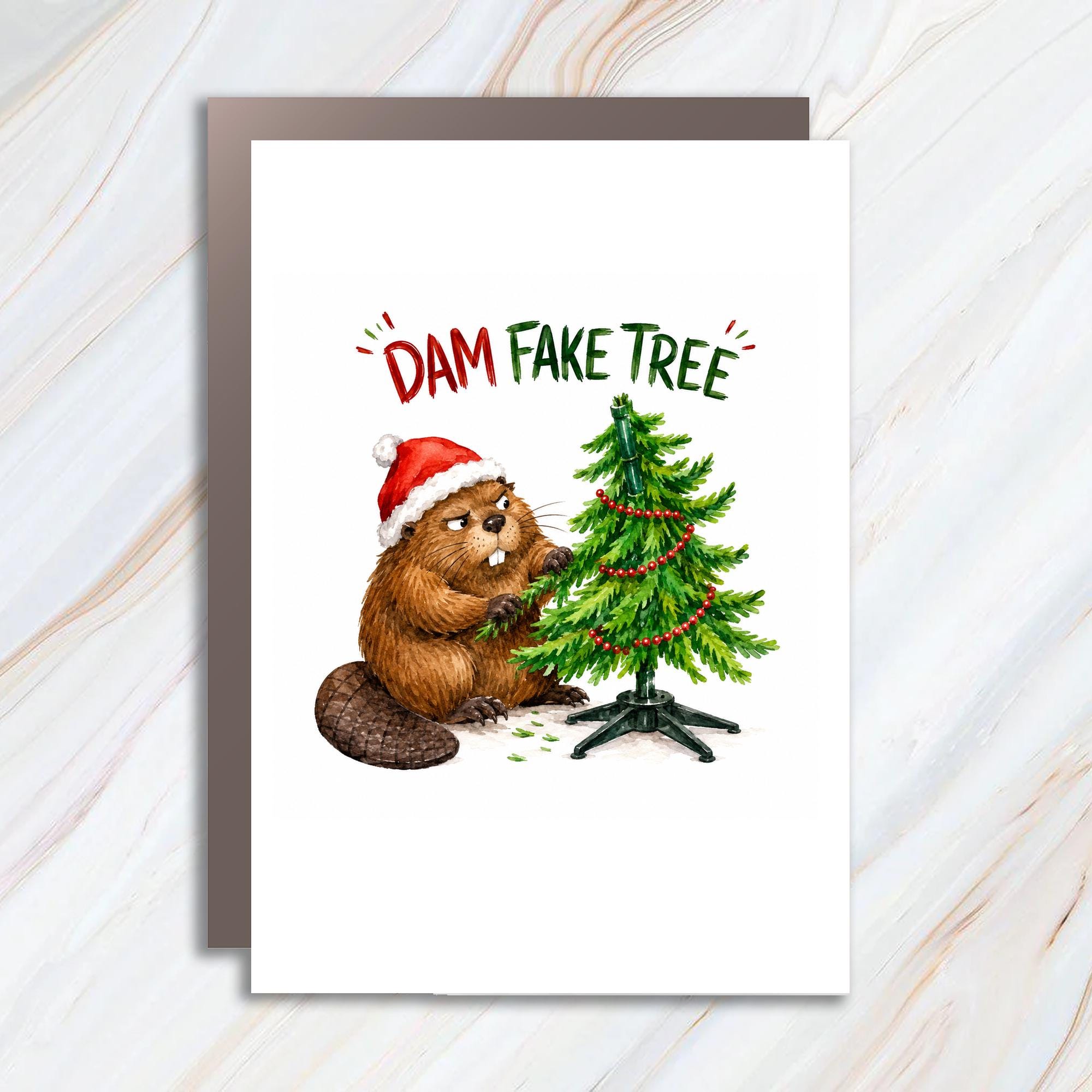 Dam Fake Tree Funny Christmas Card Beaver With Tree Holiday Cute Animal Greeting Card For Friends Family C1828