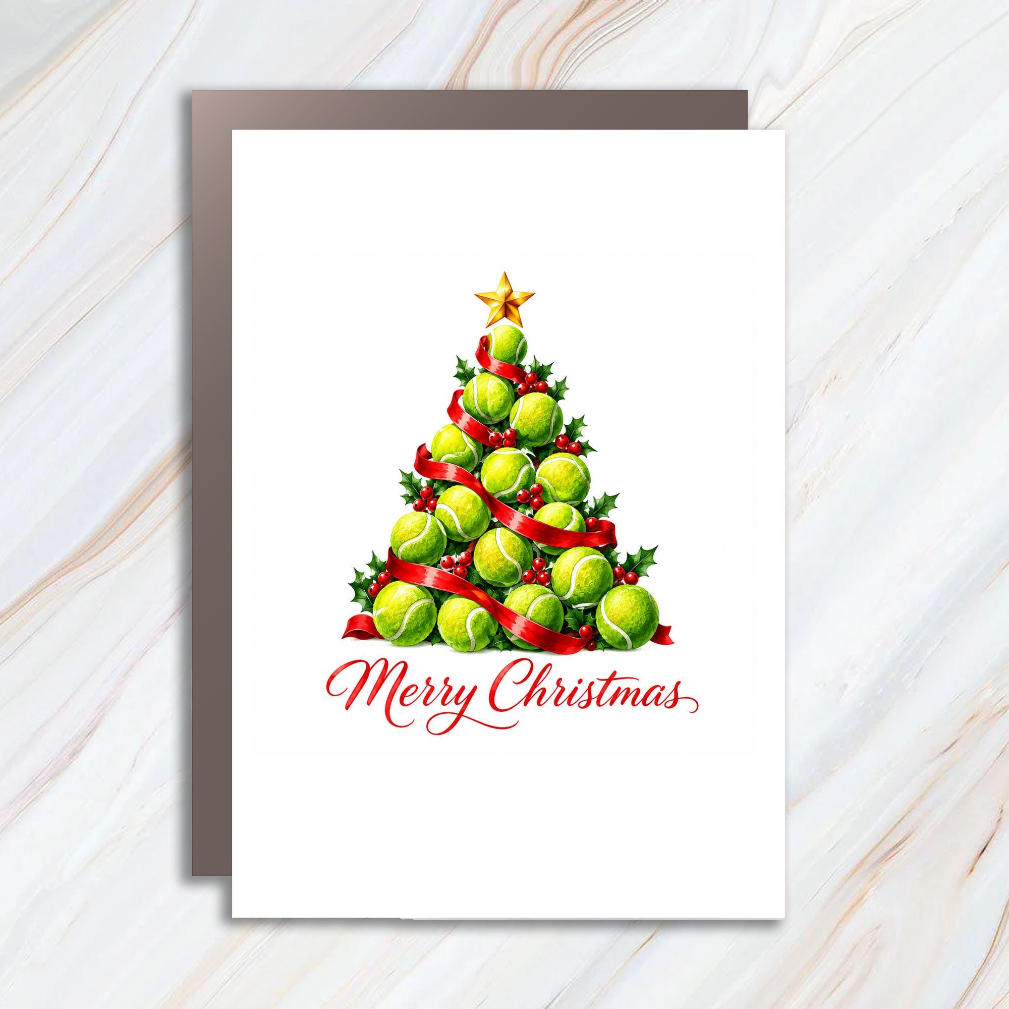 Merry Christmas Tennis Ball Christmas Card Festive Holiday Greeting Card For Tennis Lover Sports Enthusiast Xmas Card C1813