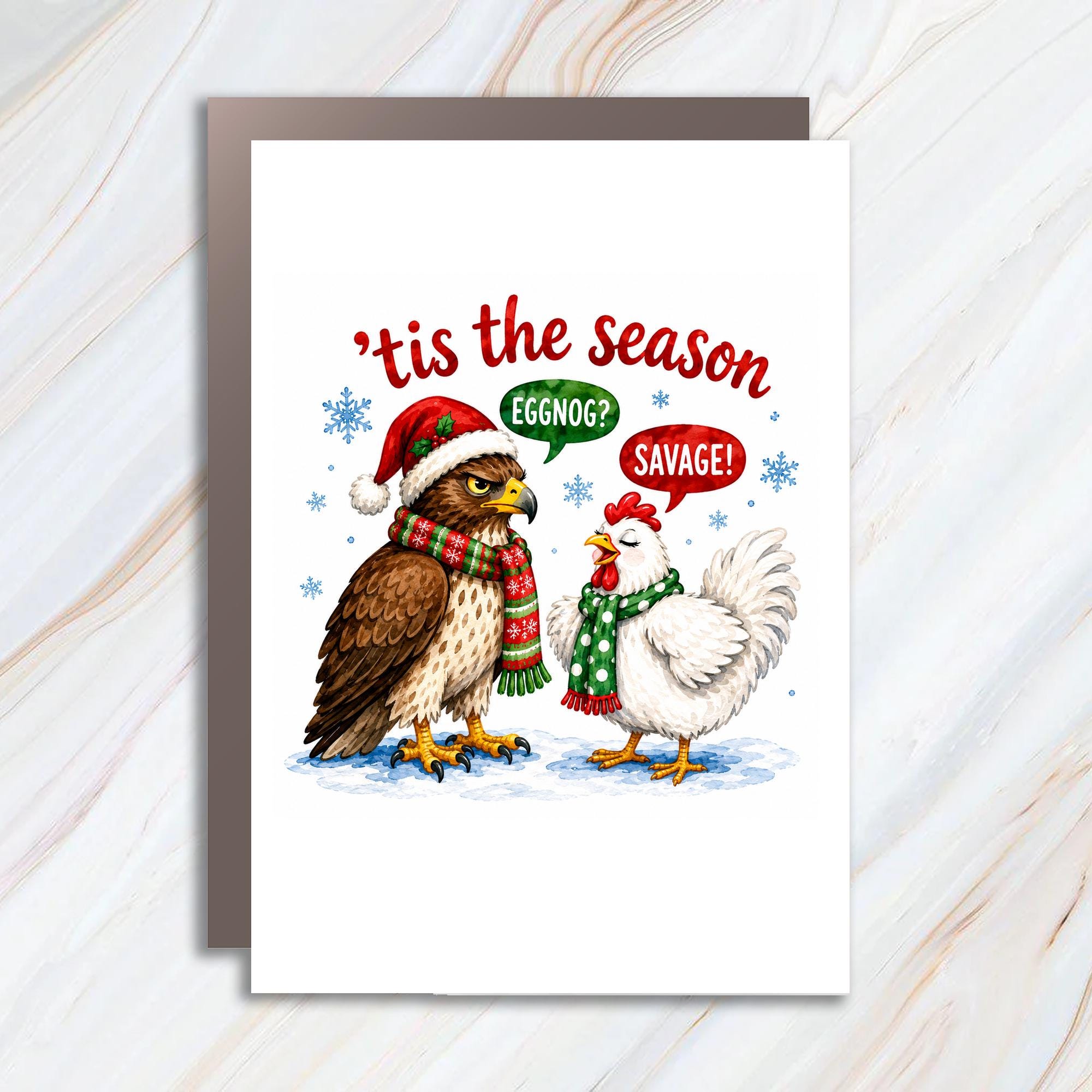 Tis The Season Eggnog? Savage! Funny Christmas Card Cute Holiday Greeting Card Animal Lovers Winter Festive Card C1814