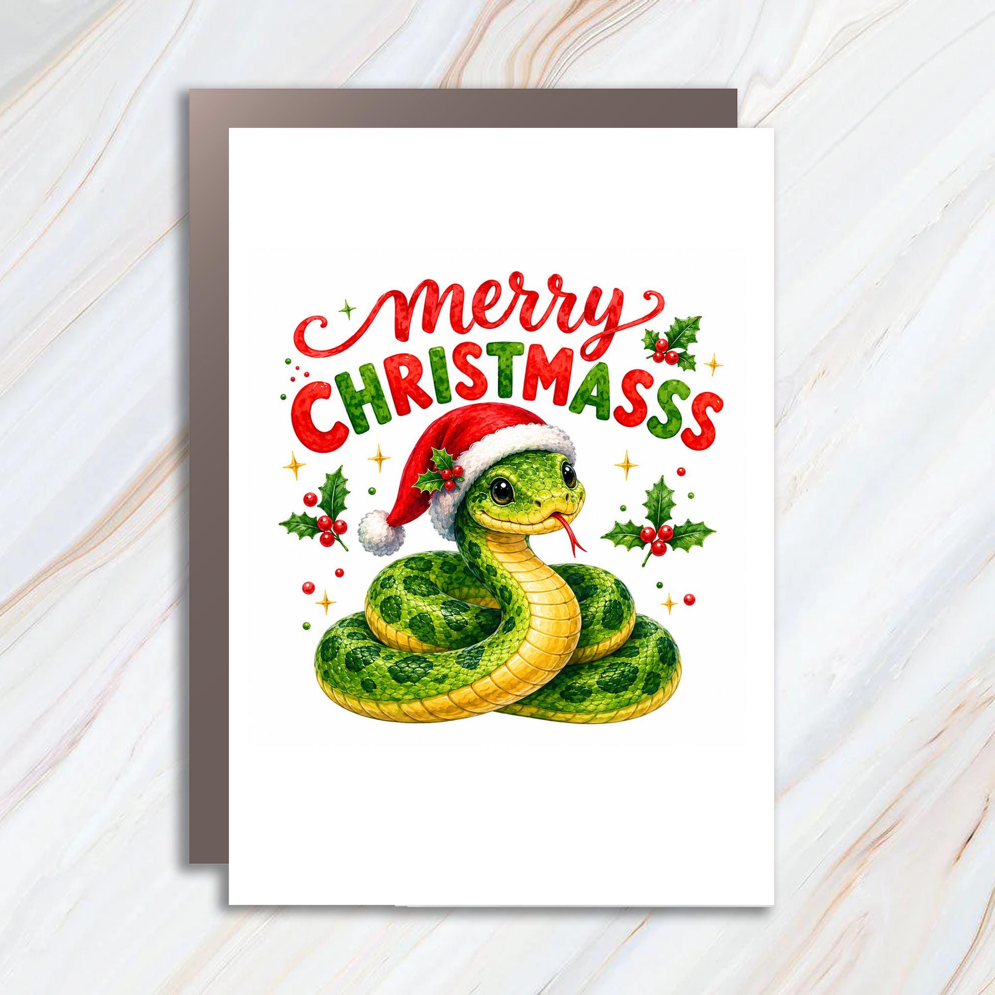 Merry Christmass Christmas Card Cute Snake With Santa Hat Holiday Greeting Card For Animal Lover Fun Xmas Card C1816
