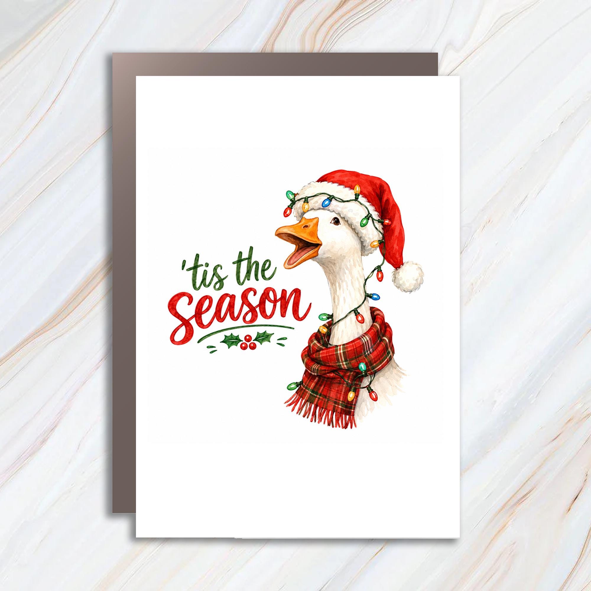 Tis The Season Christmas Card Funny Goose With Santa Hat Holiday Greeting Card For Friend Cute Animal Xmas Card C1822