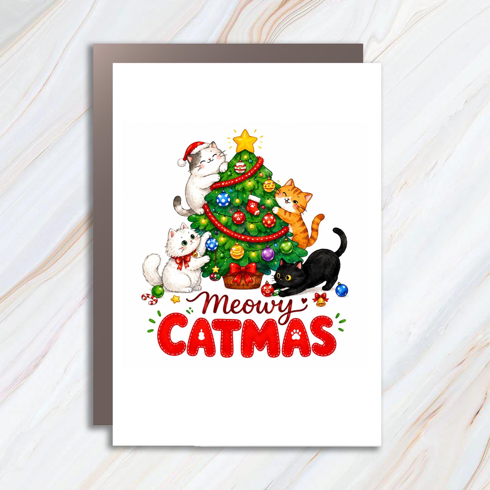 Meowy Catmas Christmas Card Cute Cat Lover Holiday Greeting Card Festive Feline Christmas Card For Cat Lovers C1831