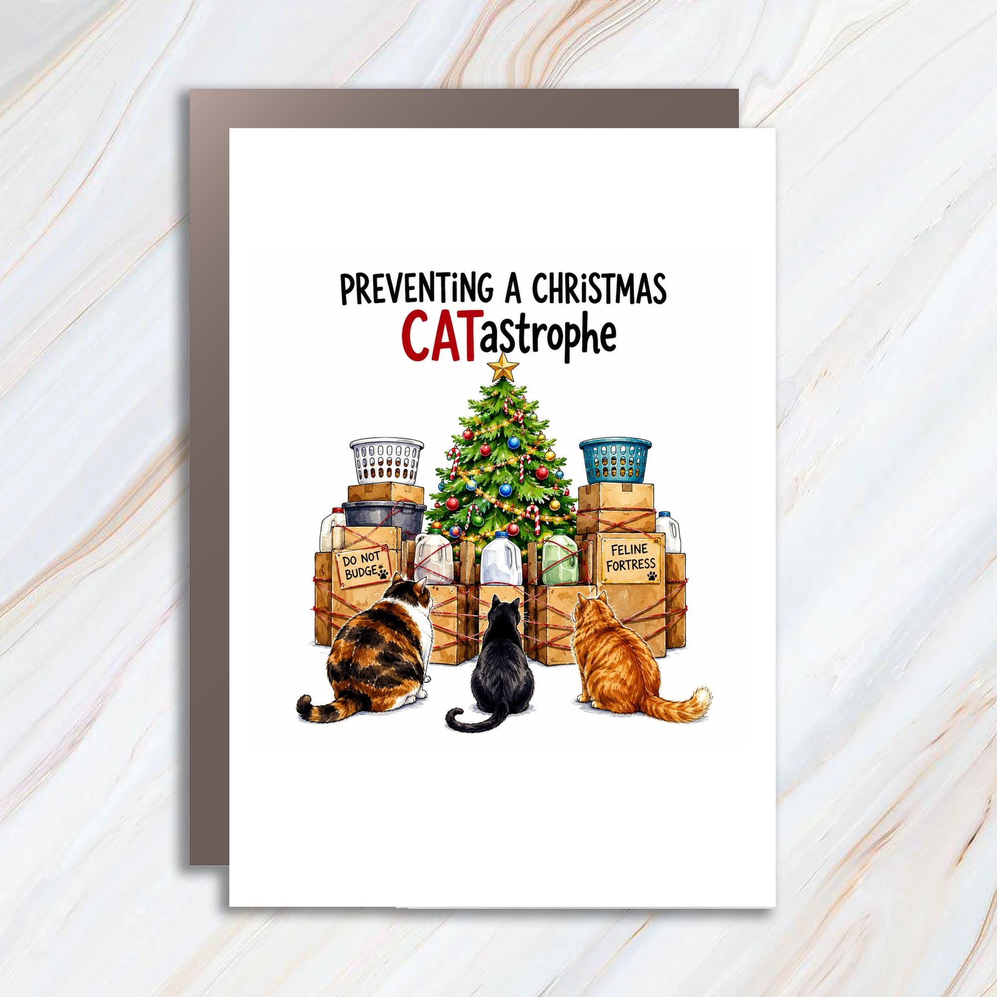 Preventing A Christmas Catastrophe Funny Christmas Card Cat Lover Holiday Greeting Card Cute Feline Xmas Card For Cat Owner C1823