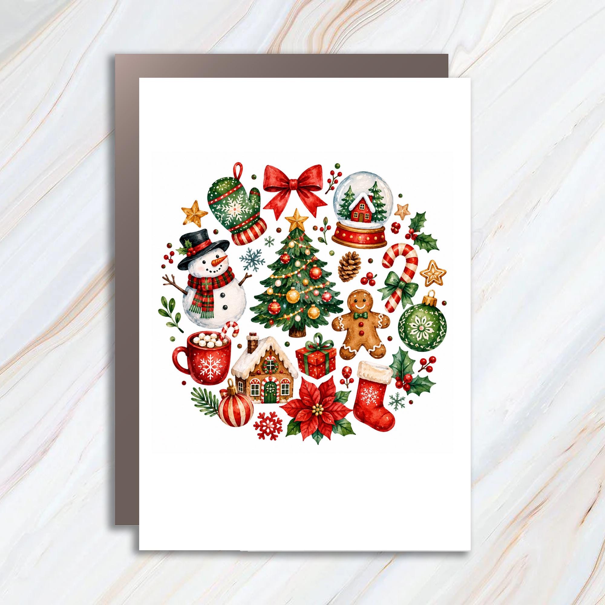 Christmas Collage Greeting Card Snowman Tree Ornaments Holiday Card Festive Winter Scene For Family Friends Cute C1830