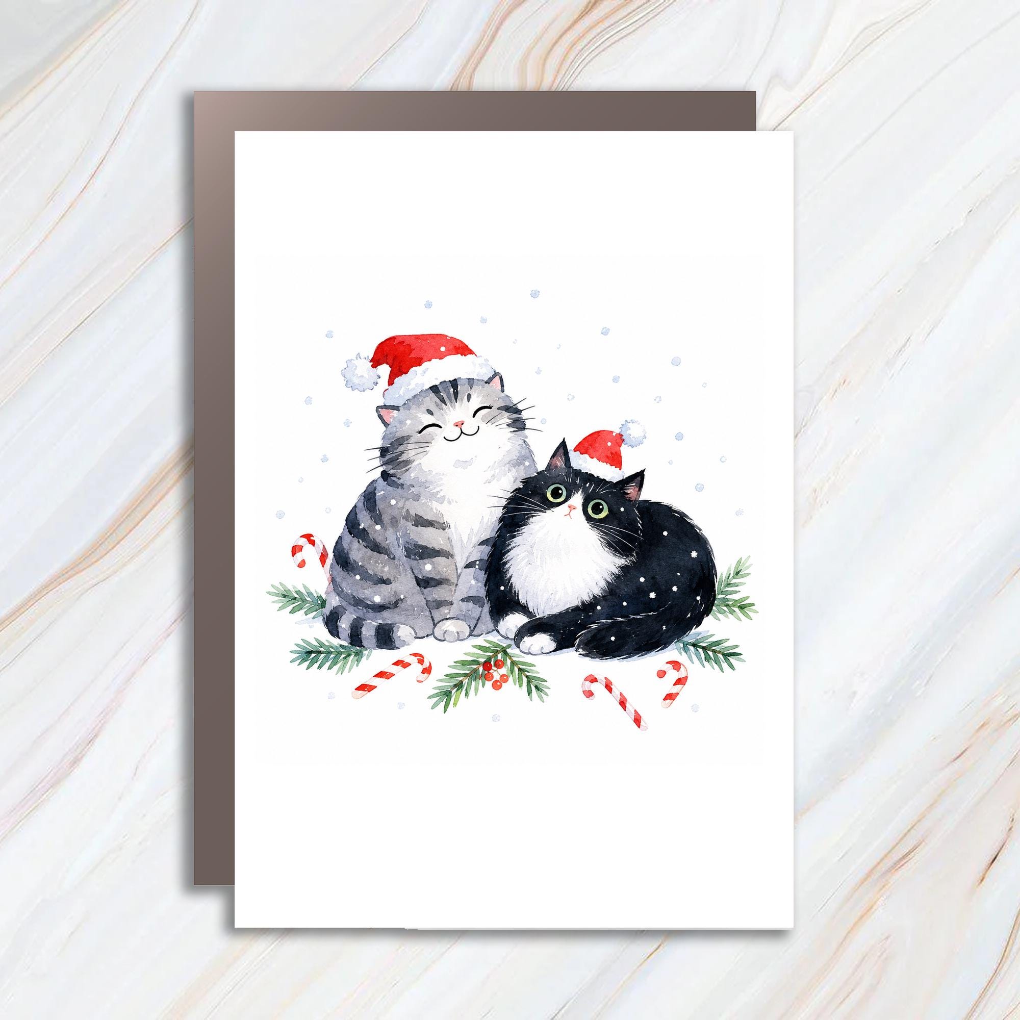 Cats In Santa Hats Christmas Card Cute Holiday Greeting Card For Cat Lover Festive Animal Card Winter Cats C1834