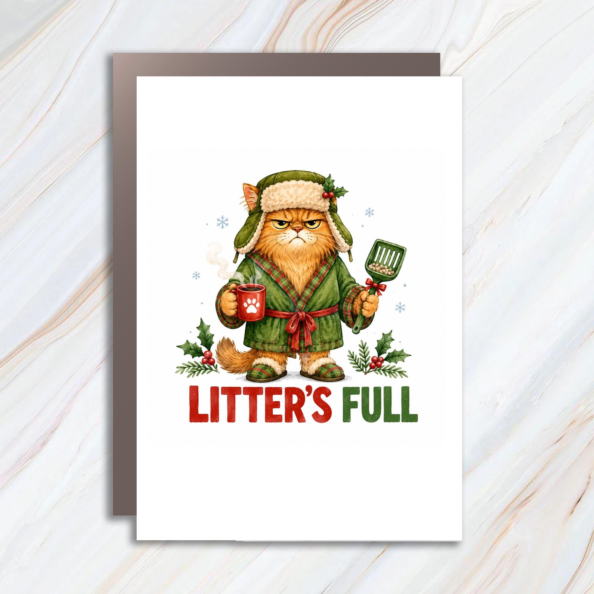 Litter's Full Funny Christmas Card Grumpy Cat Holiday Greeting Card For Cat Lovers Cute Winter Cat Card C1839