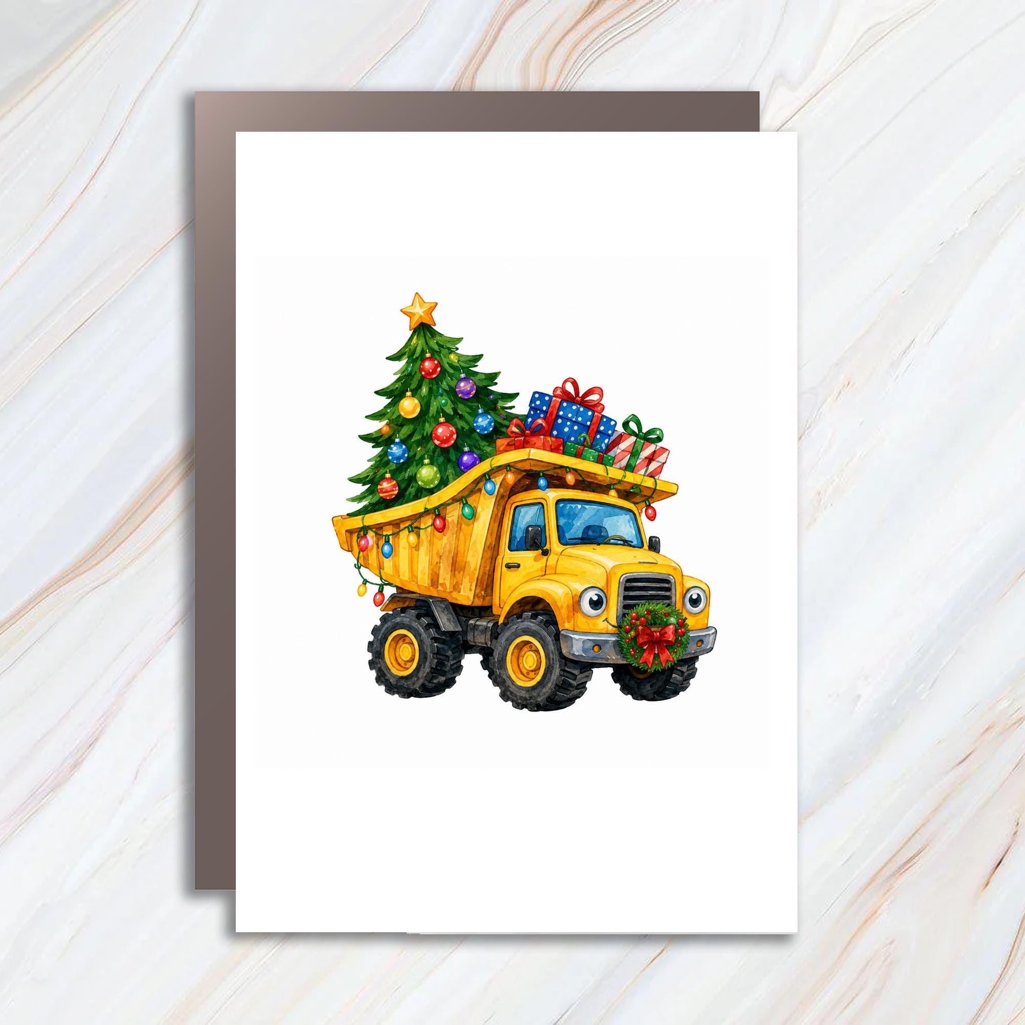 Christmas Truck Greeting Card Festive Holiday Card Cute Christmas Tree Card For Kids Family Fun Watercolor Art Card C1838