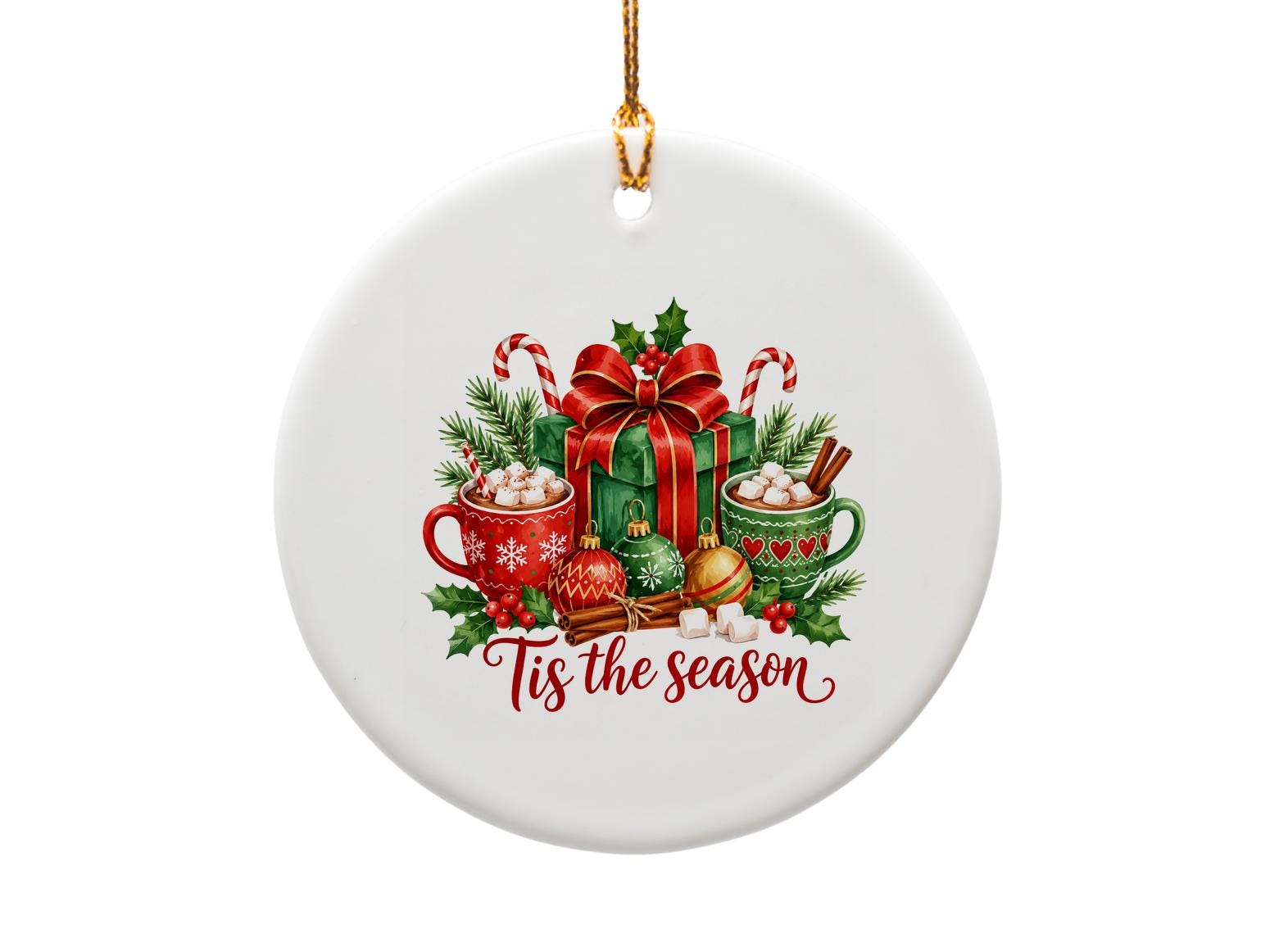 Tis The Season Christmas Card Festive Holiday Greeting Card With Mugs Ornaments For Family Friends Cute Xmas Card O1803
