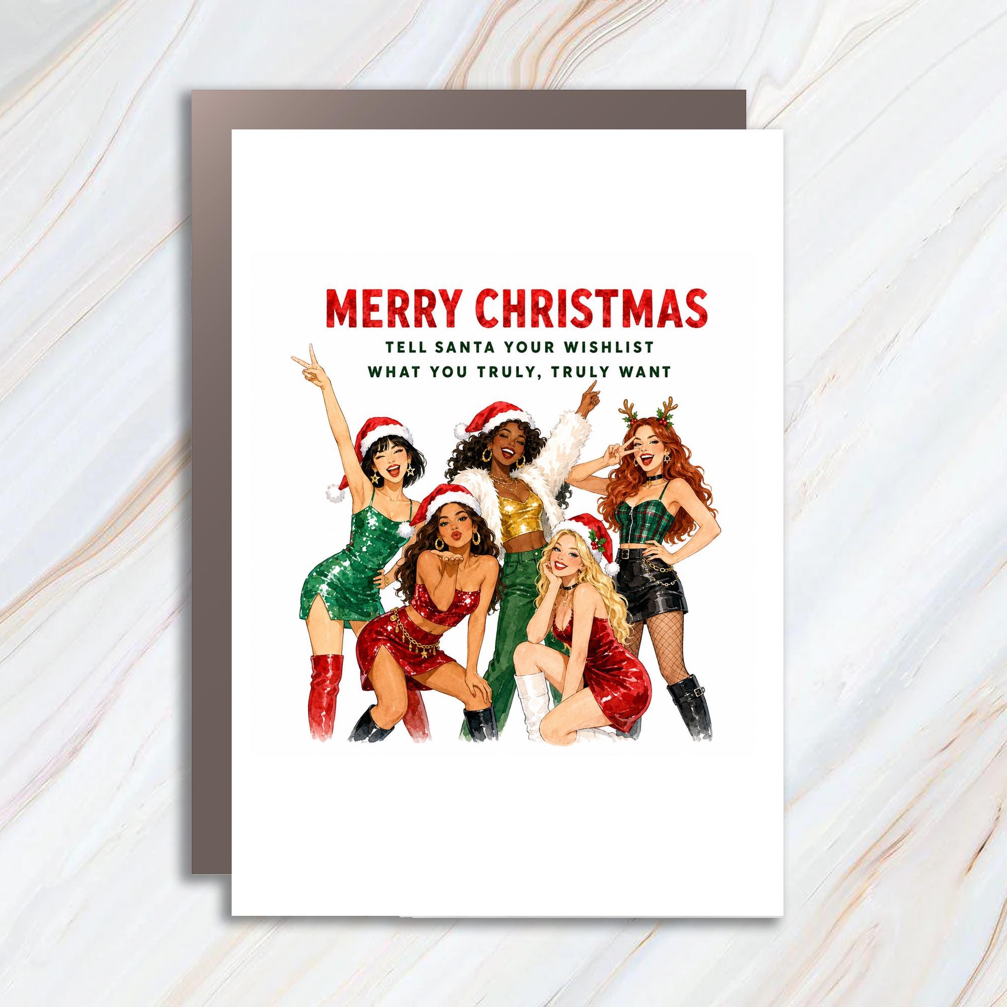 Merry Christmas Tell Santa Your Wishlist What You Truly, Truly Want Christmas Card Festive Holiday Greeting Card For Her C1841