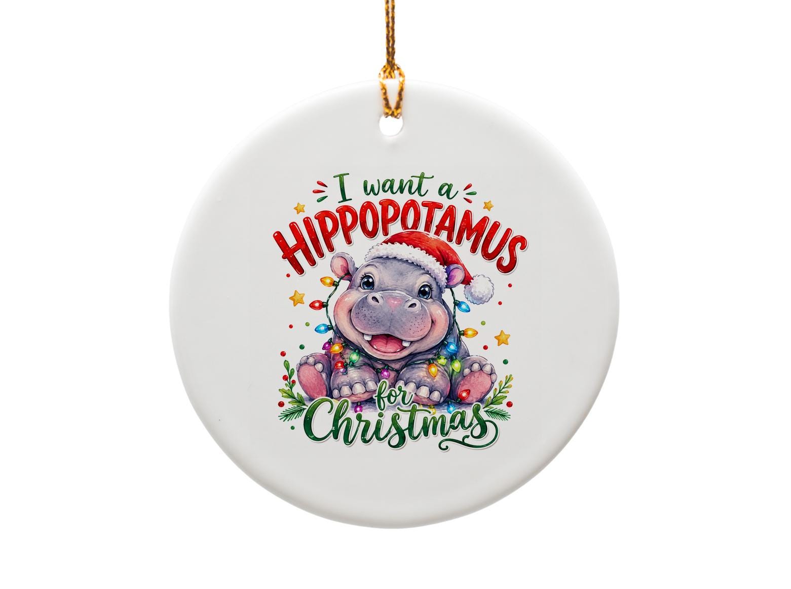 I Want A Hippopotamus For Christmas Ornament Cute Hippo Holiday Decor Funny Christmas Tree Decoration Gift O1811
