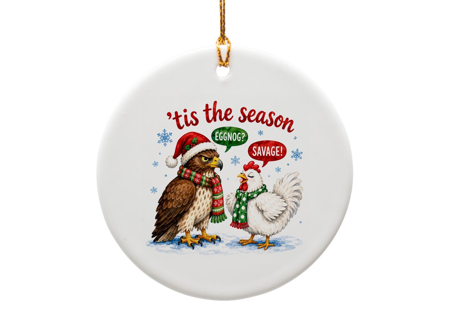 Tis The Season Christmas Ornament Funny Hawk And Chicken Holiday Decor Cute Festive Winter Decoration Gift Idea O1814