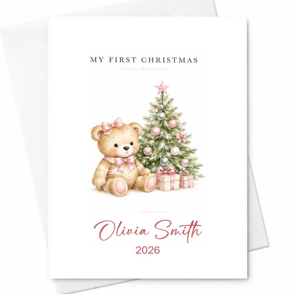 My First Christmas Personalized Baby's First Christmas Card Cute Teddy Bear Holiday Card Newborn Keepsake 2026 CP20