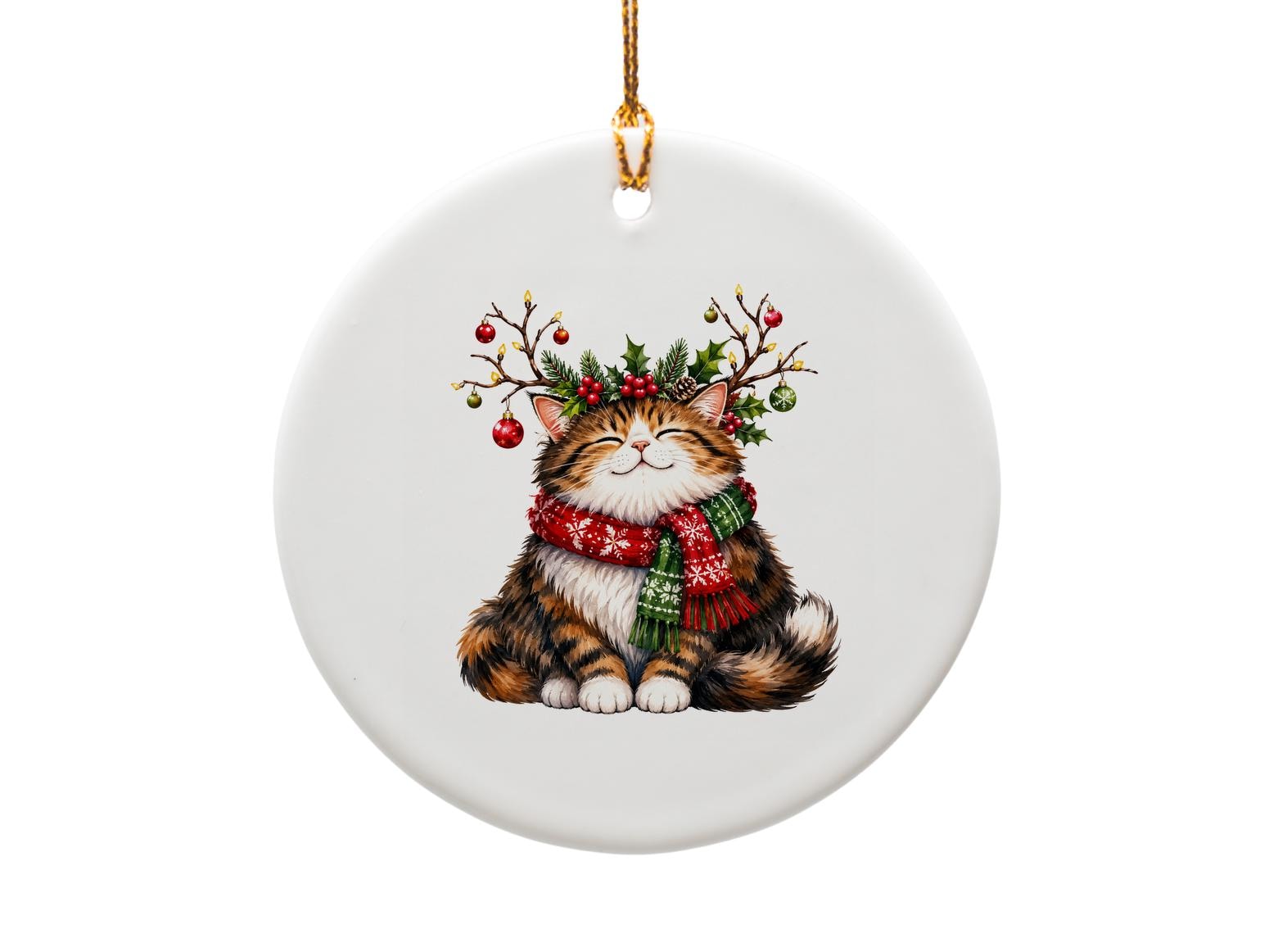 Festive Cat Ornament Christmas Decoration Cute Holiday Decor Cat Lover Gift Adorable Kitty With Antlers And Scarf O1827