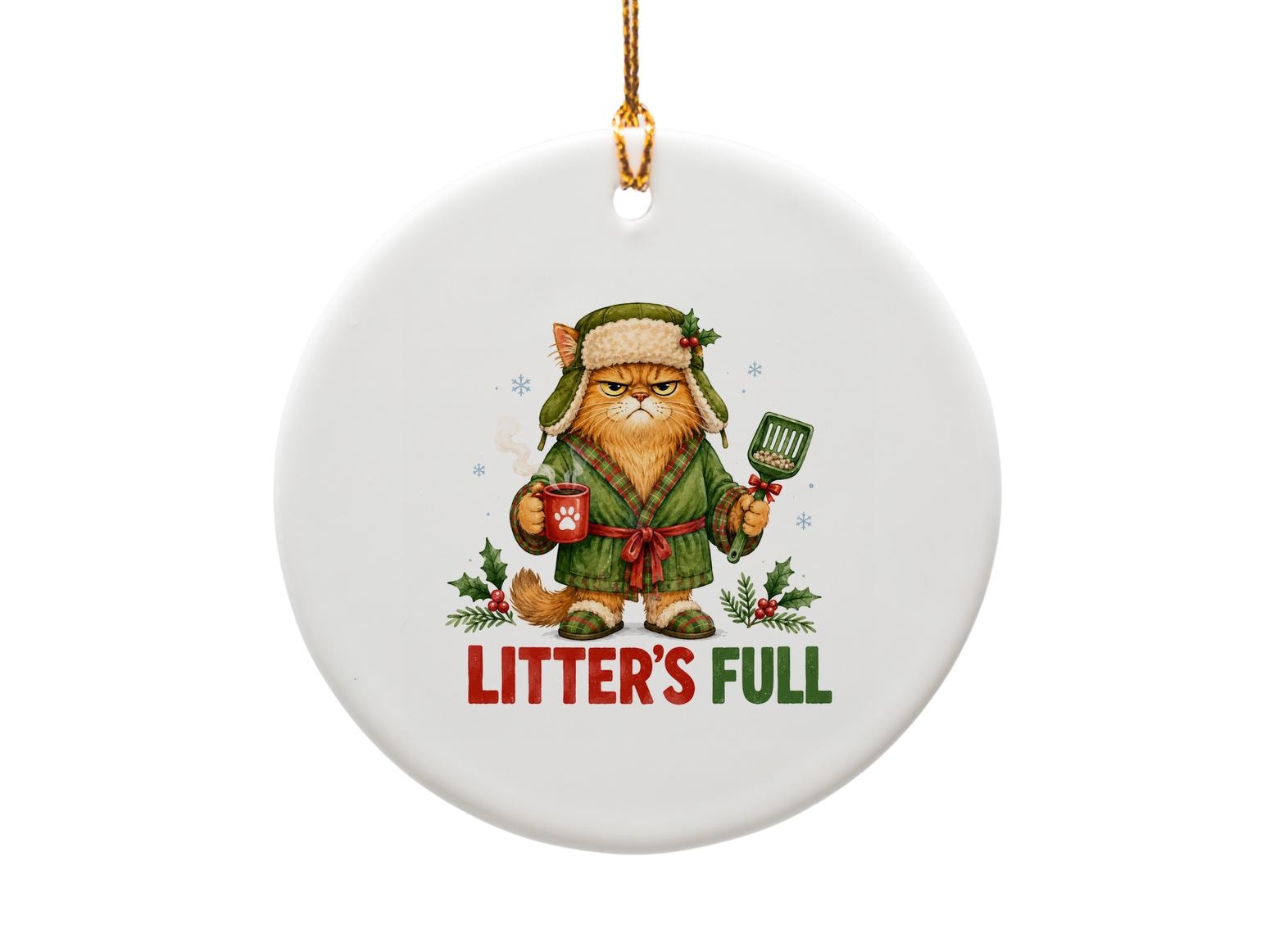 Litter's Full Funny Cat Christmas Ornament Grumpy Cat Lover Holiday Decor Cute Winter Cat Gift Idea O1839