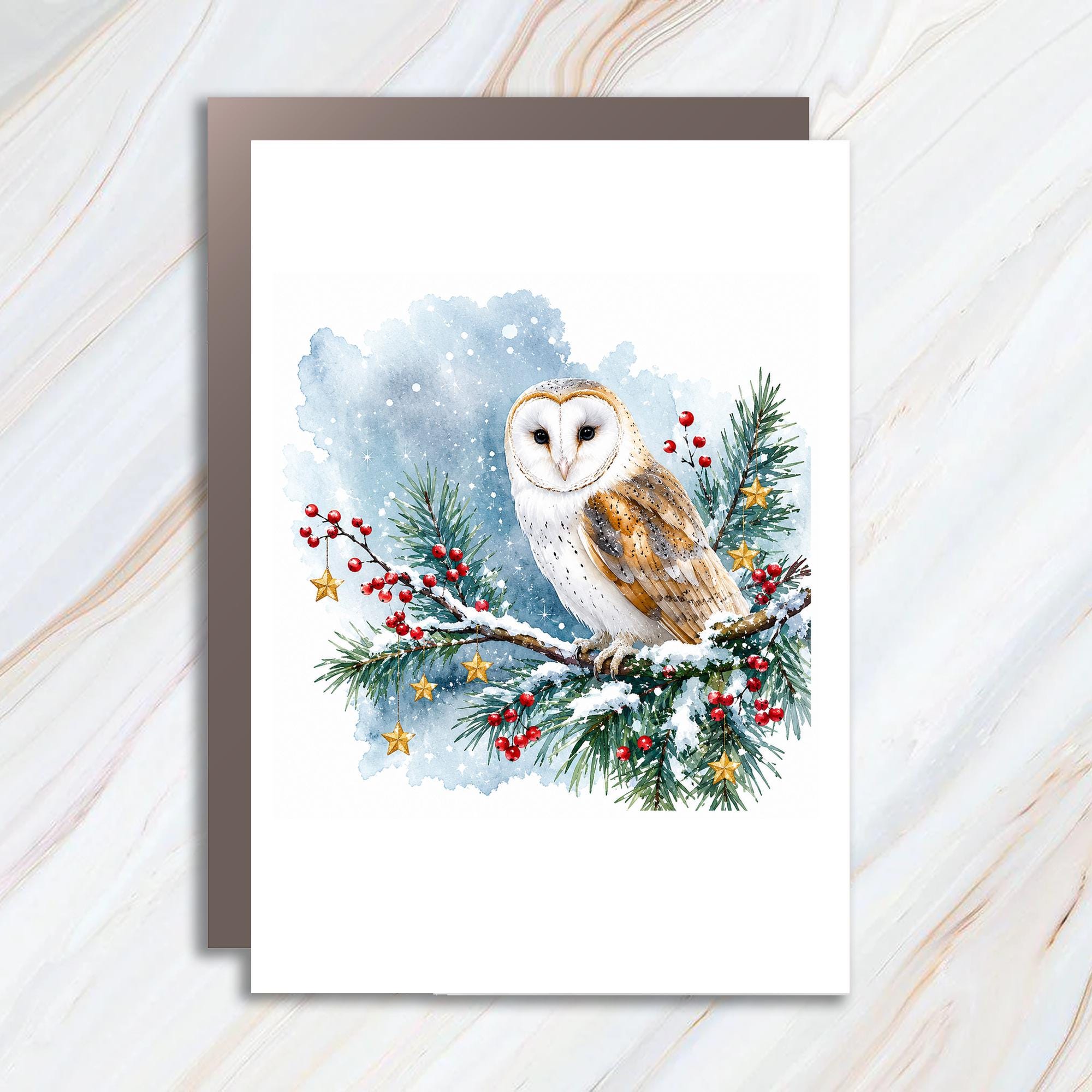 Owl Christmas Card Winter Scene Greeting Card Holiday Card For Nature Lover Watercolor Owl Card Snowy Branch Festive Card C1078
