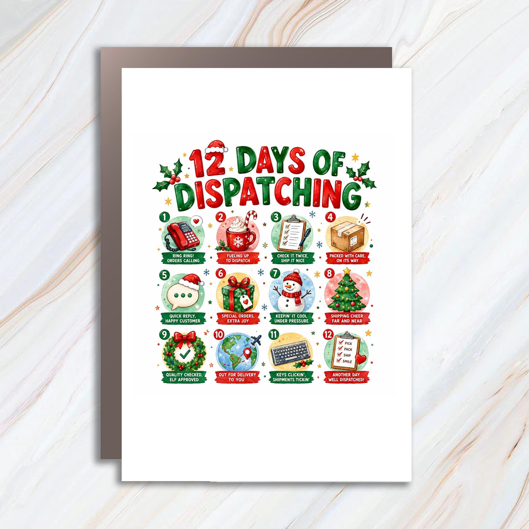 12 Days Of Dispatching Festive Christmas Card Holiday Cheer Greeting Card For Friends Family Fun Dispatch Theme C1848