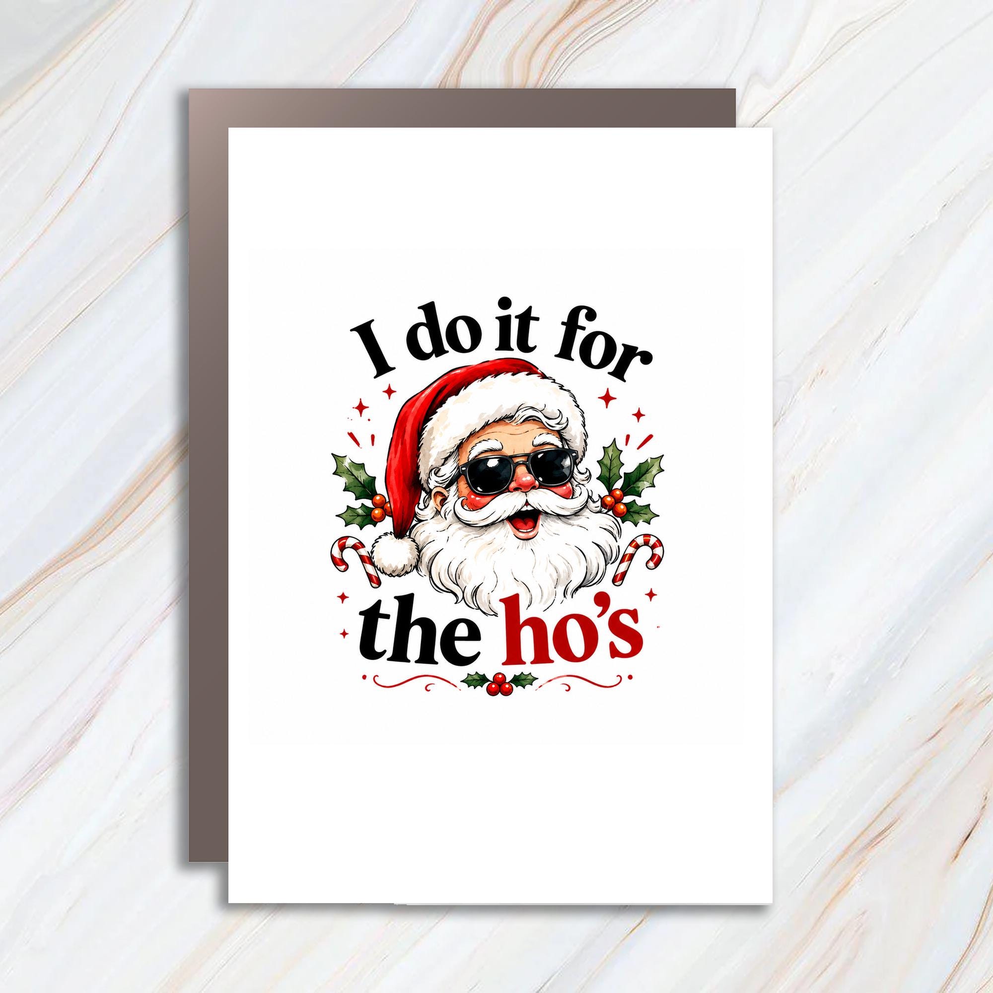 I Do It For The Ho's Funny Christmas Card Santa With Sunglasses Holiday Greeting Card For Friends Family C1851