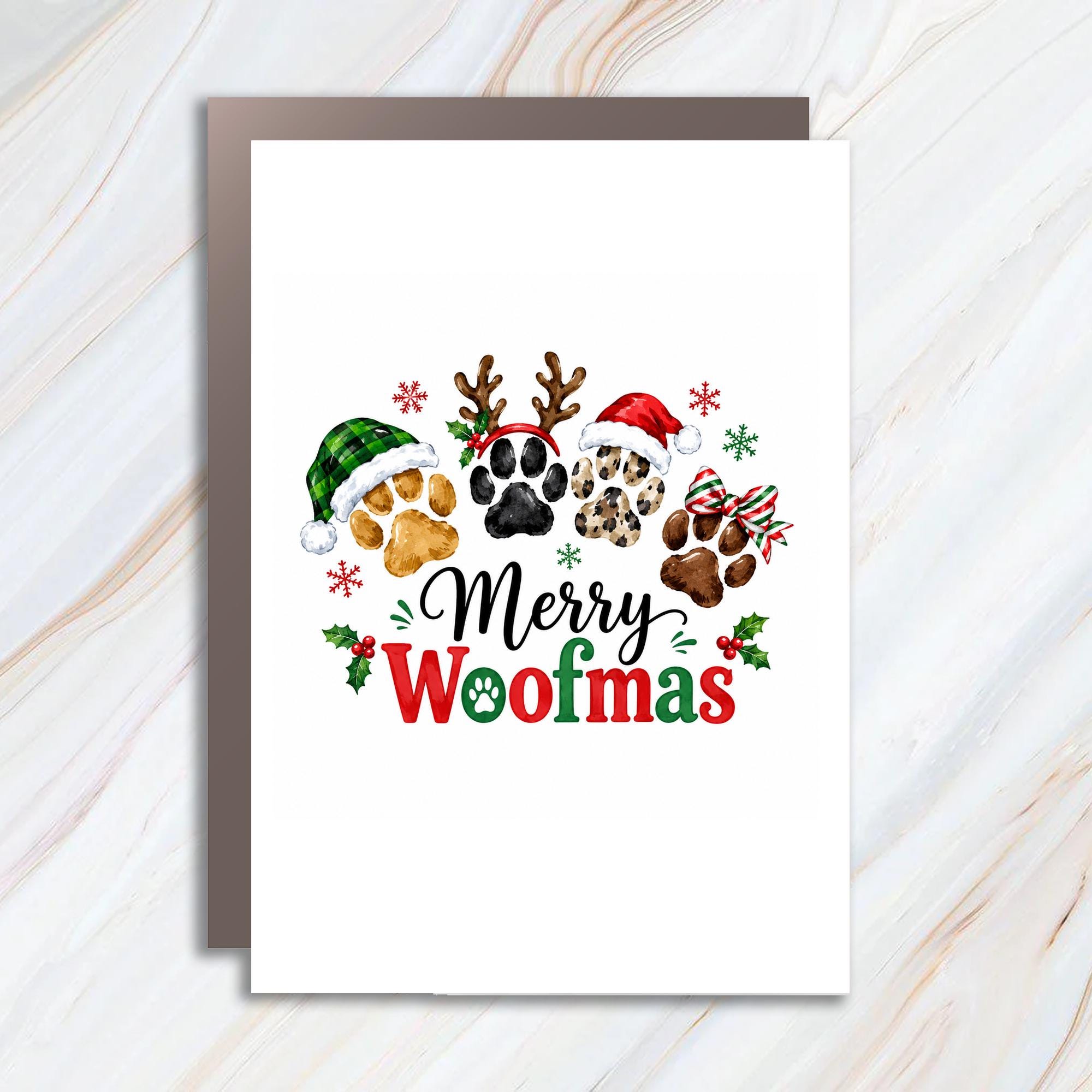 Merry Woofmas Christmas Card Cute Dog Lover Holiday Greeting Card Festive Paw Print For Pet Owners Animal Lovers C1856
