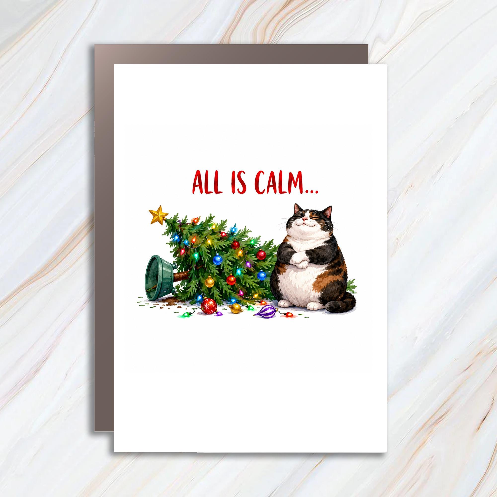 All Is Calm... Funny Cat Christmas Card Holiday Greeting Card Cute Xmas Card For Cat Lover Holiday Card C1845