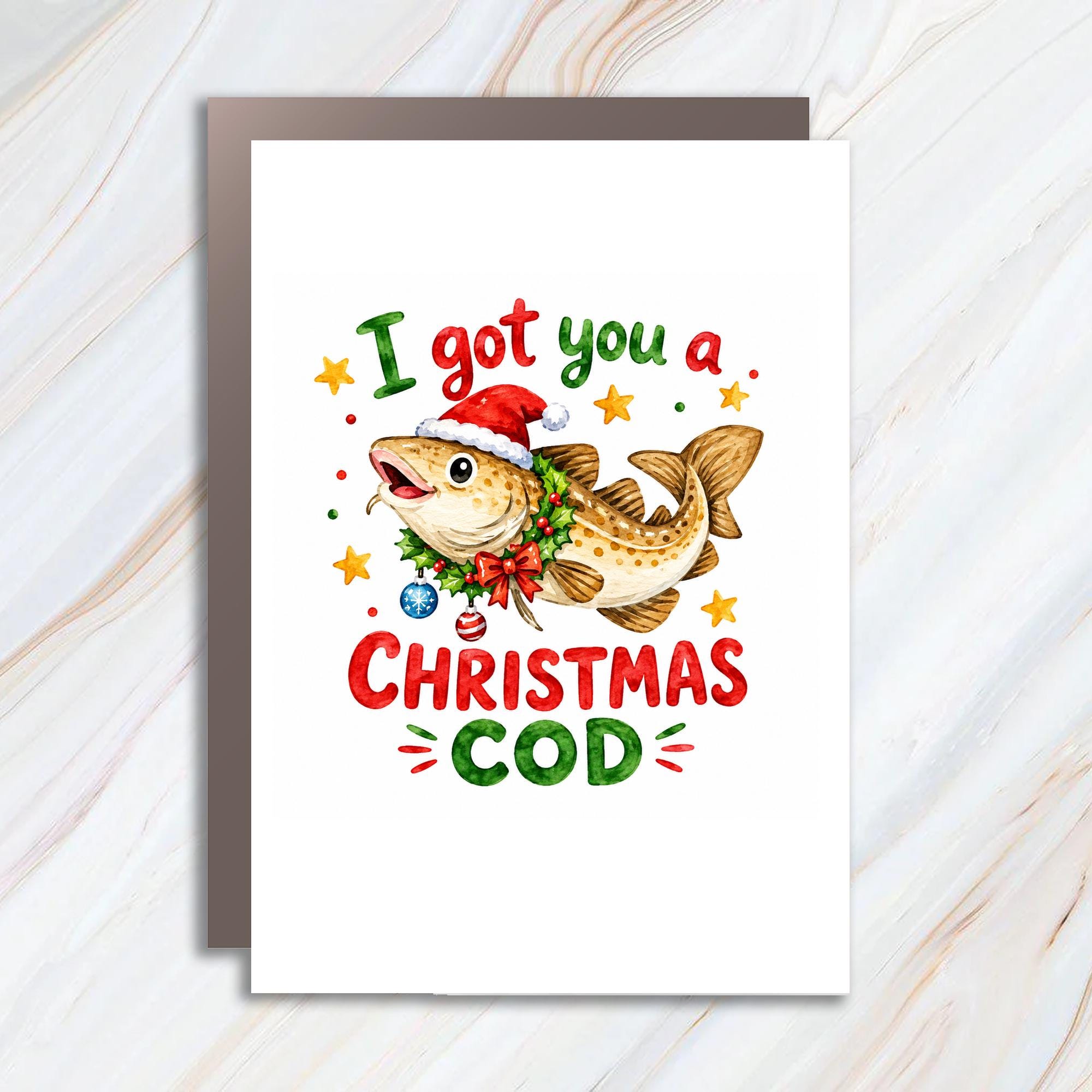 I Got You A Christmas Cod Funny Christmas Card Fish With Santa Hat Holiday Greeting Card For Him Her Cute Xmas Card C1846