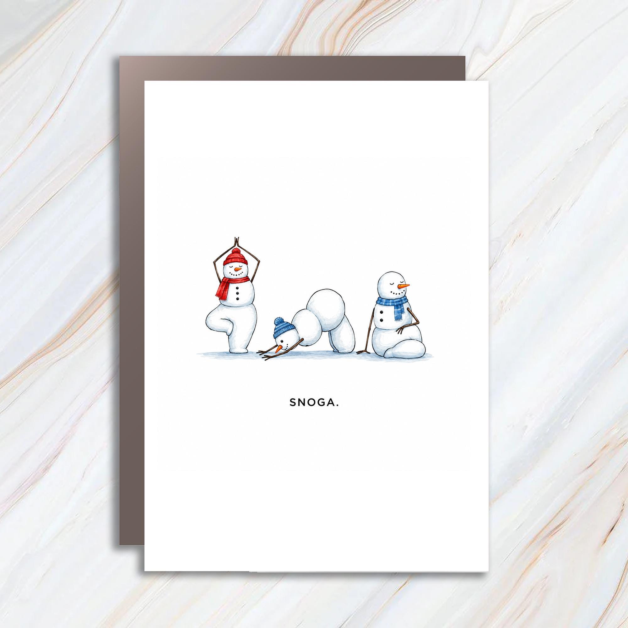 Snoga. Funny Christmas Card Snowmen Yoga Holiday Greeting Card Cute Winter For Friends Family C1863