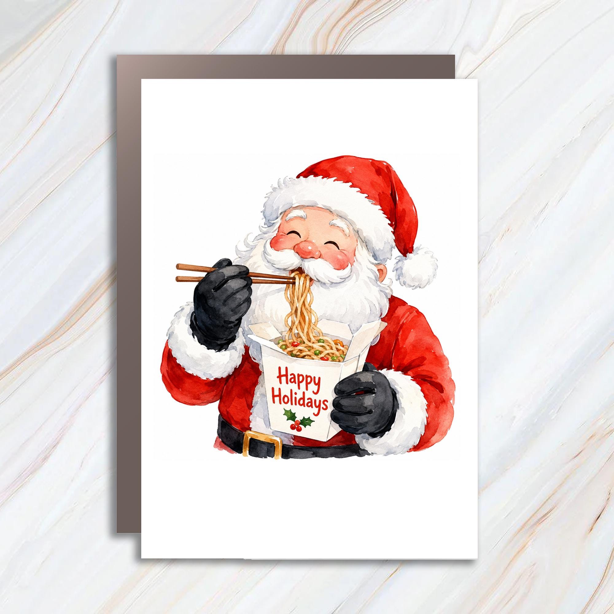 Happy Holidays Christmas Card Santa Eating Noodles Funny Holiday Greeting Card For Friends Family Cute Festive Card C1864