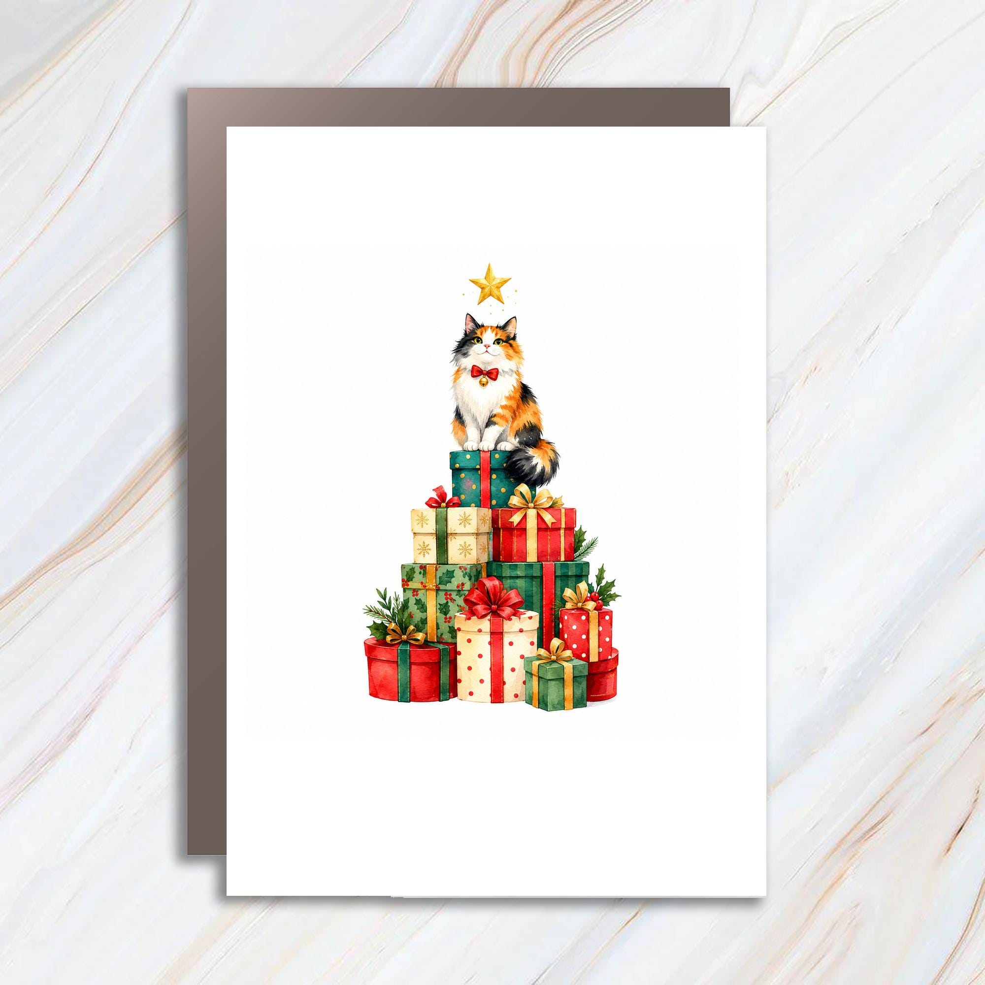 Cat On Christmas Gifts Greeting Card Cute Holiday Card For Cat Lover Festive Animal Card Christmas Card With Presents C1868