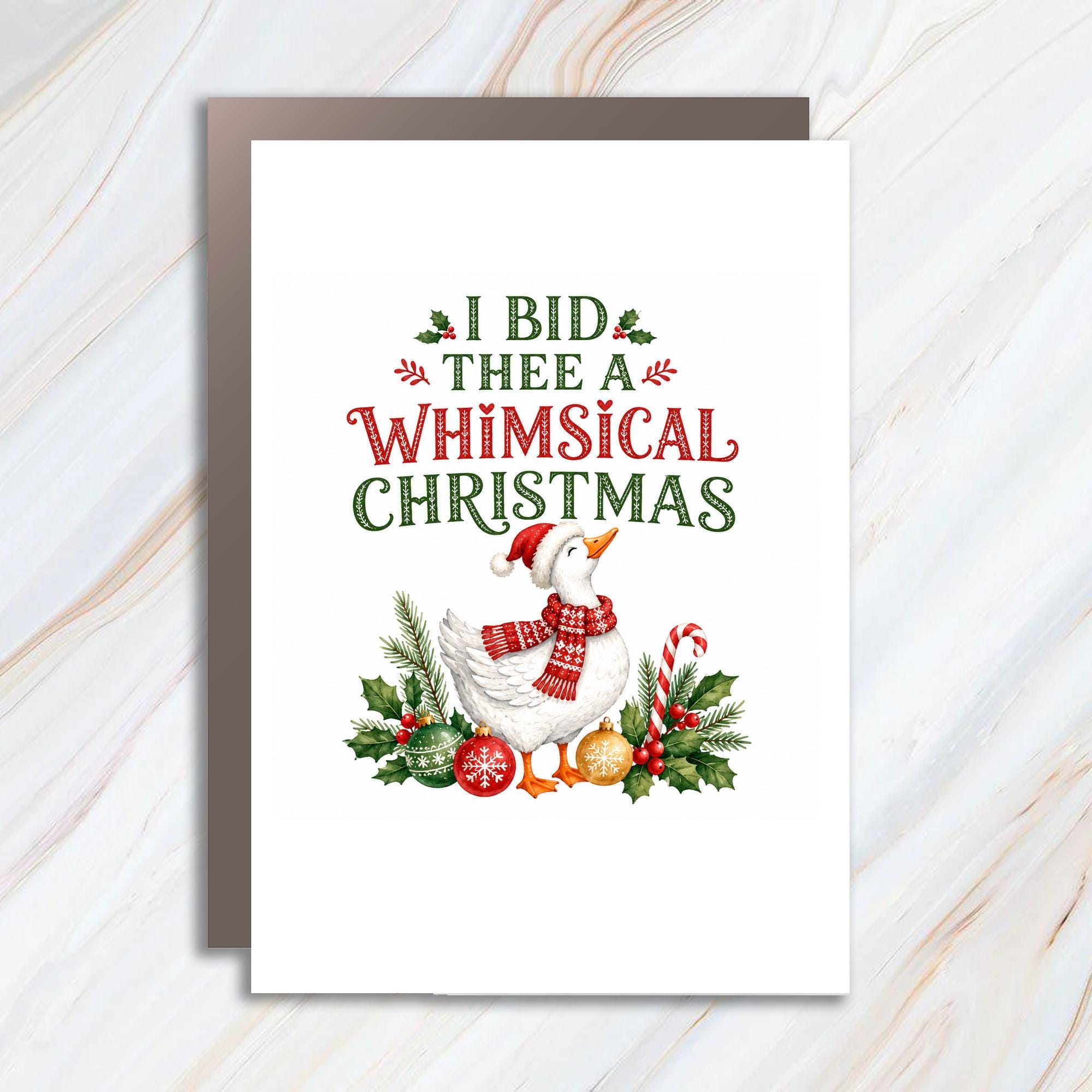 I Bid Thee A Whimsical Christmas Funny Christmas Card Goose Holiday Greeting Card Cute Xmas Card For Her Him C1853