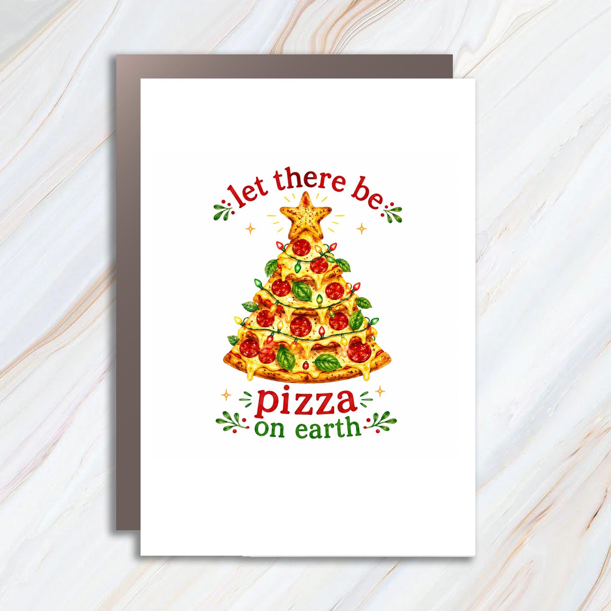 Let There Be Pizza On Earth Funny Christmas Card Pizza Lovers Holiday Greeting Card Cute Foodie Xmas Card For Friends Family C1855