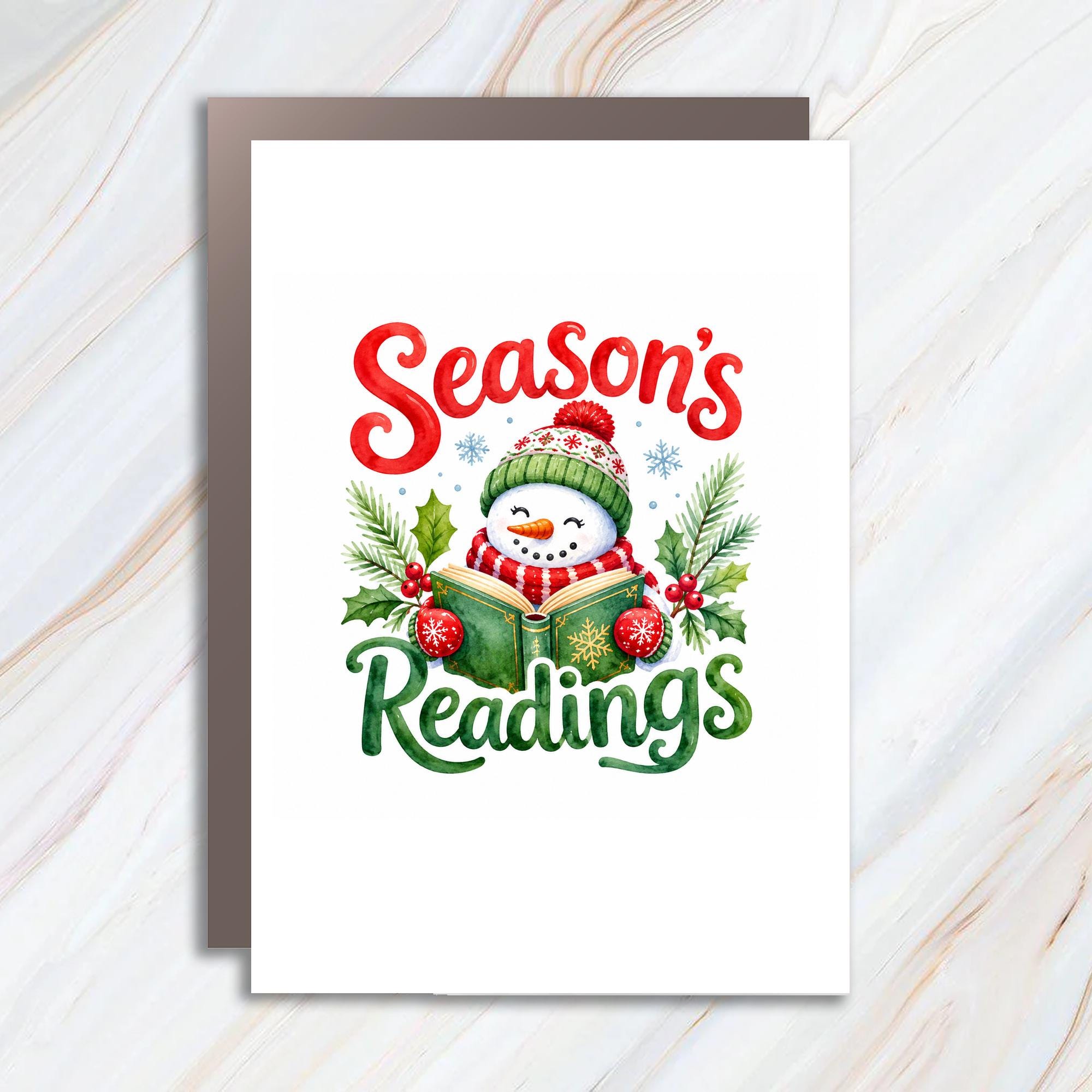 Season's Readings Christmas Card Cute Snowman With Book Holiday Greeting Card Winter Festive Card For Book Lovers C1861