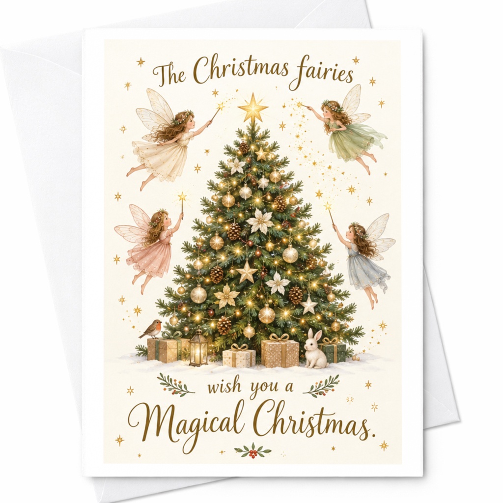 The Christmas Fairies Wish You A Magical Christmas Card Holiday Greeting Card Festive Fairy Christmas Tree Cute Xmas Card C7257