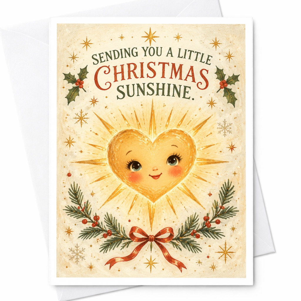 Sending You A Little Christmas Sunshine Christmas Card Cute Heart Illustration Holiday Greeting Card Festive Cheer C7259