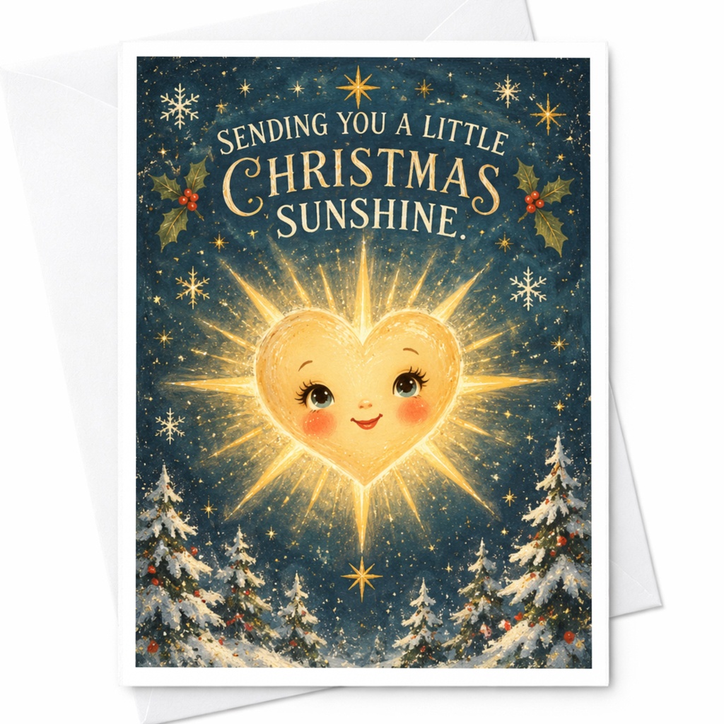 Sending You A Little Christmas Sunshine Cute Christmas Card Smiling Sun Holiday Greeting Card Festive Winter Scene C7260