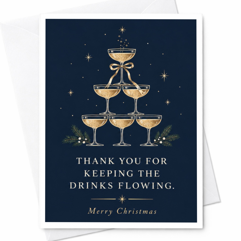 Thank You For Keeping The Drinks Flowing Merry Christmas Card Holiday Greeting Card Festive Cheers Celebration Card C7264