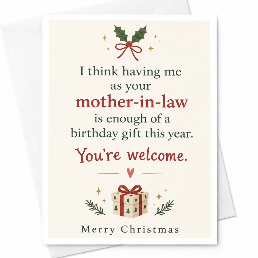 I Think Having Me As Your Mother-In-Law Is Enough Funny Christmas Card For Son-In-Law Holiday Greeting Card C7265