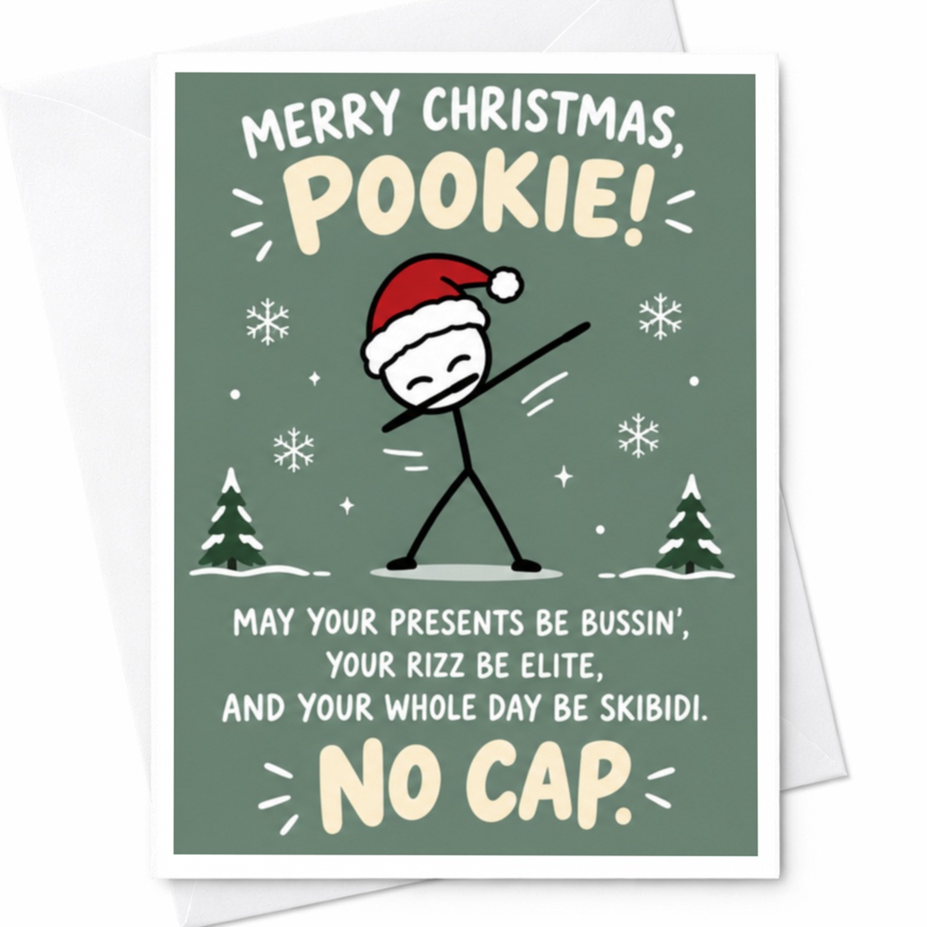 Merry Christmas, Pookie! Funny Christmas Card Stick Figure Santa Hat Holiday Cute Festive Greeting Card For Friend C7268